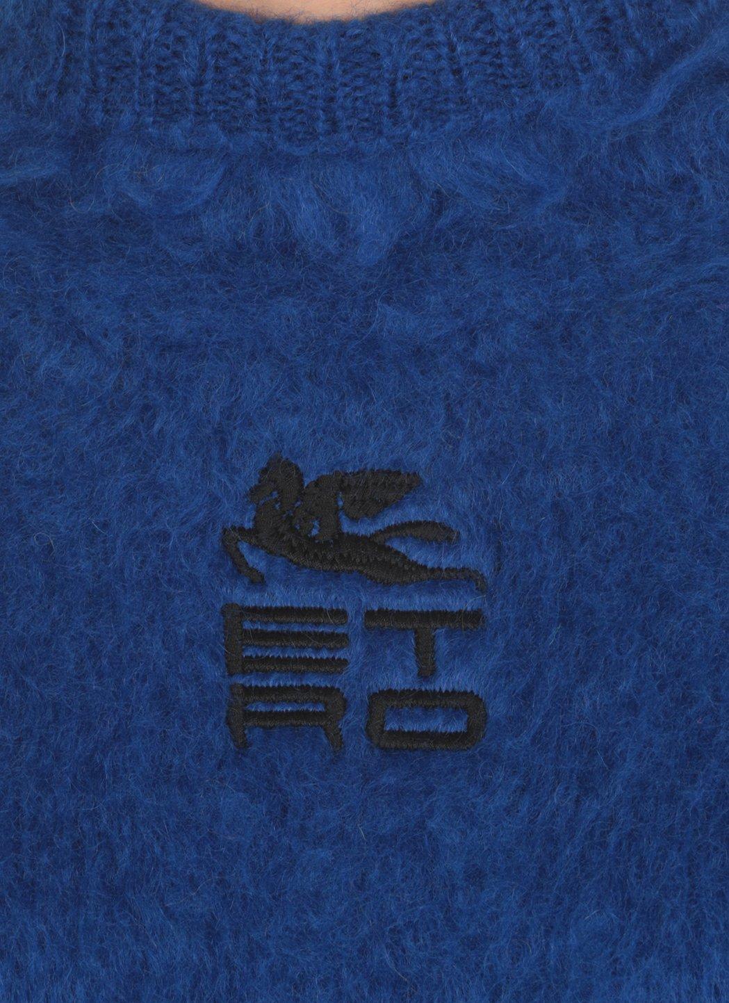 Shop Etro Logo Embroidered Turtleneck Jumper In Blue