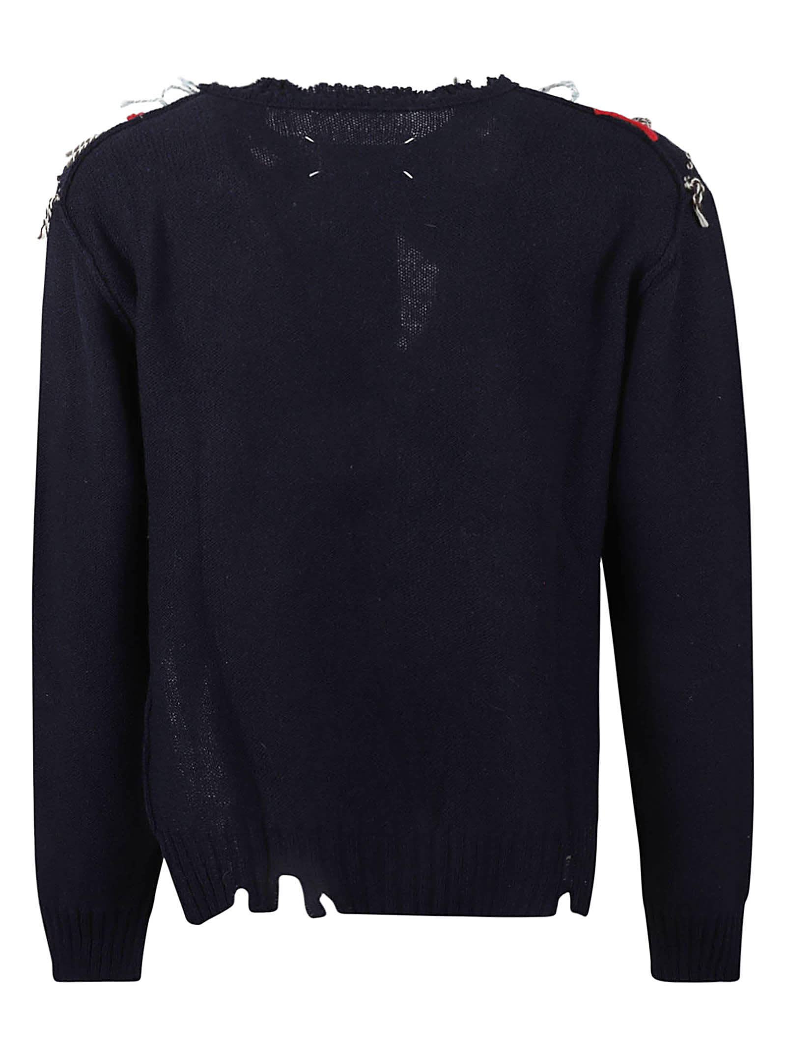 Shop Maison Margiela Distress Effect Pattern Embroidered Pullover In Navy/grey/dark Green