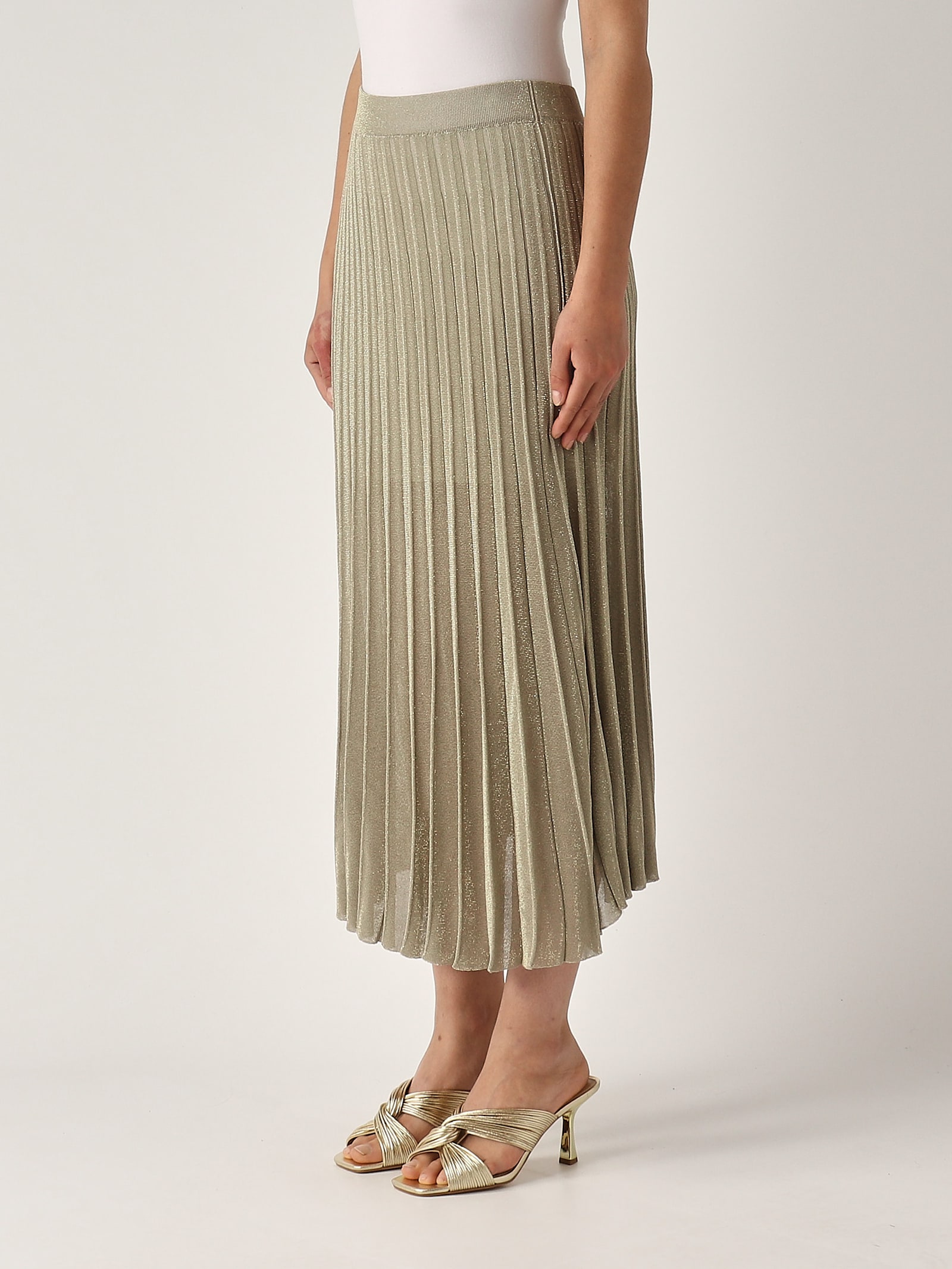Gran Sasso Gonna Plisse Lurex Skirt In Green