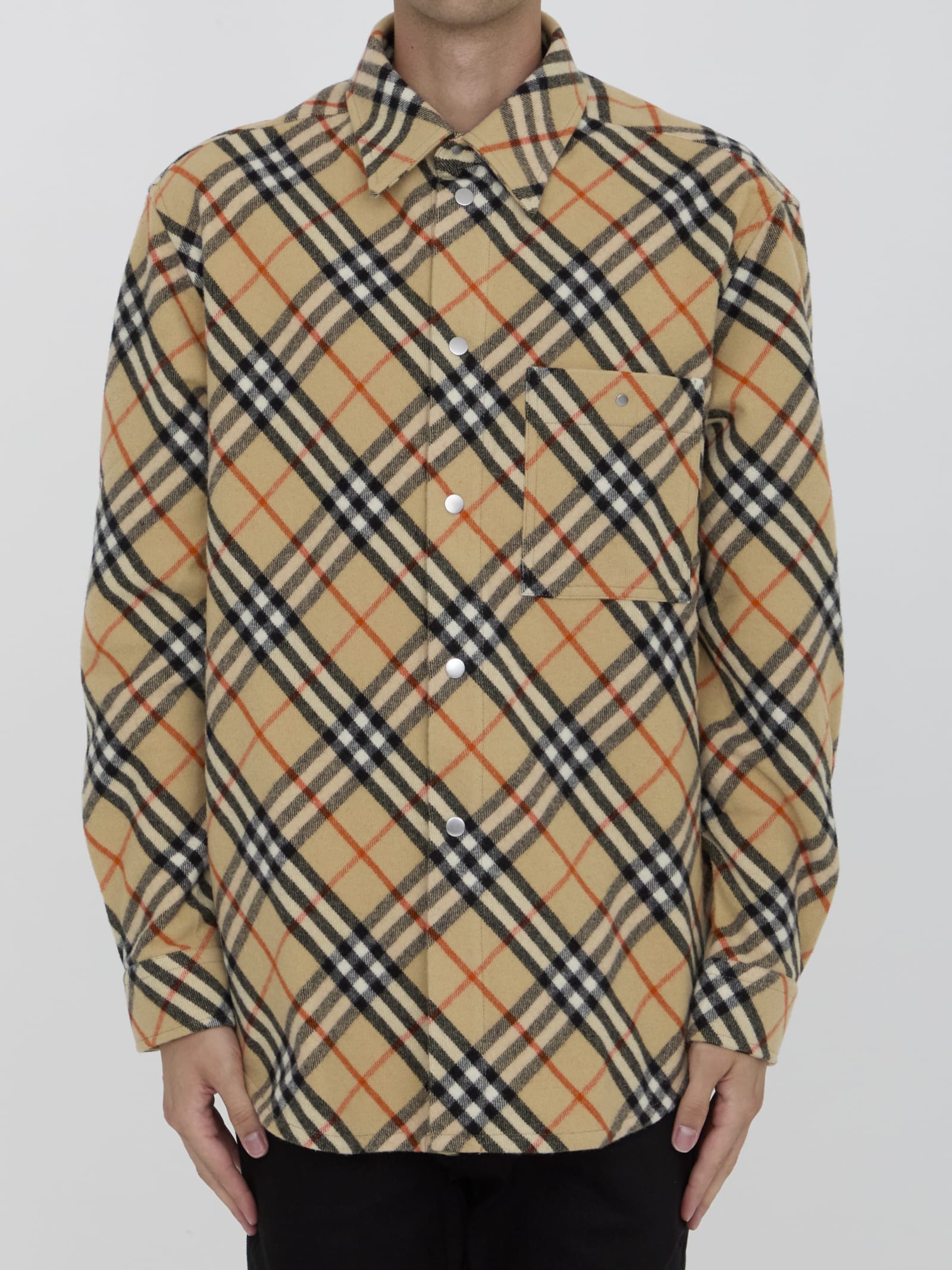 Shop Burberry Check Wool Shirt In Beige