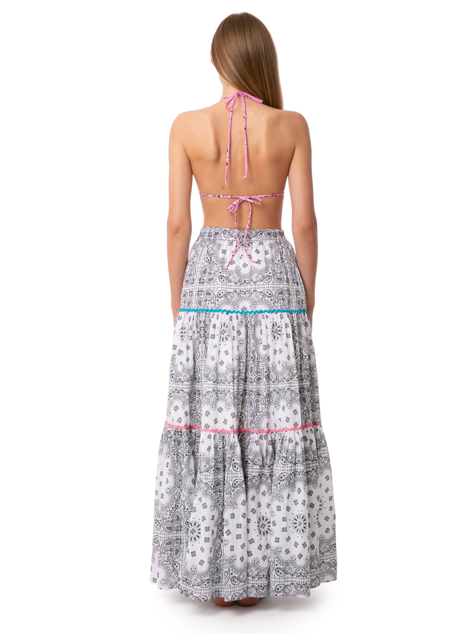Mc2 Saint Barth Woman Cotton Long Skirt With Bandanna Print In White