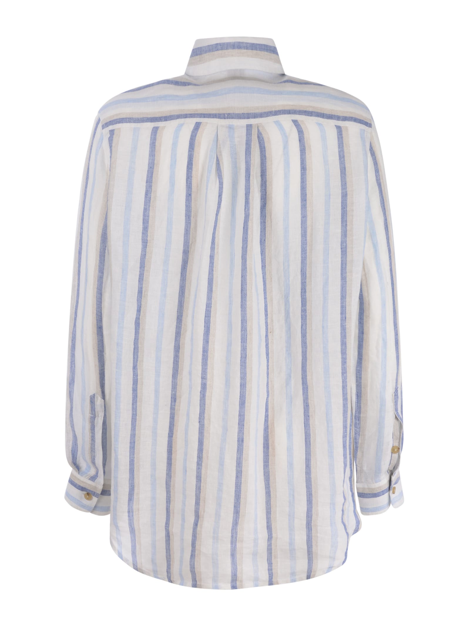 Shop Fay Shirt  In Linen In Bianco/celeste
