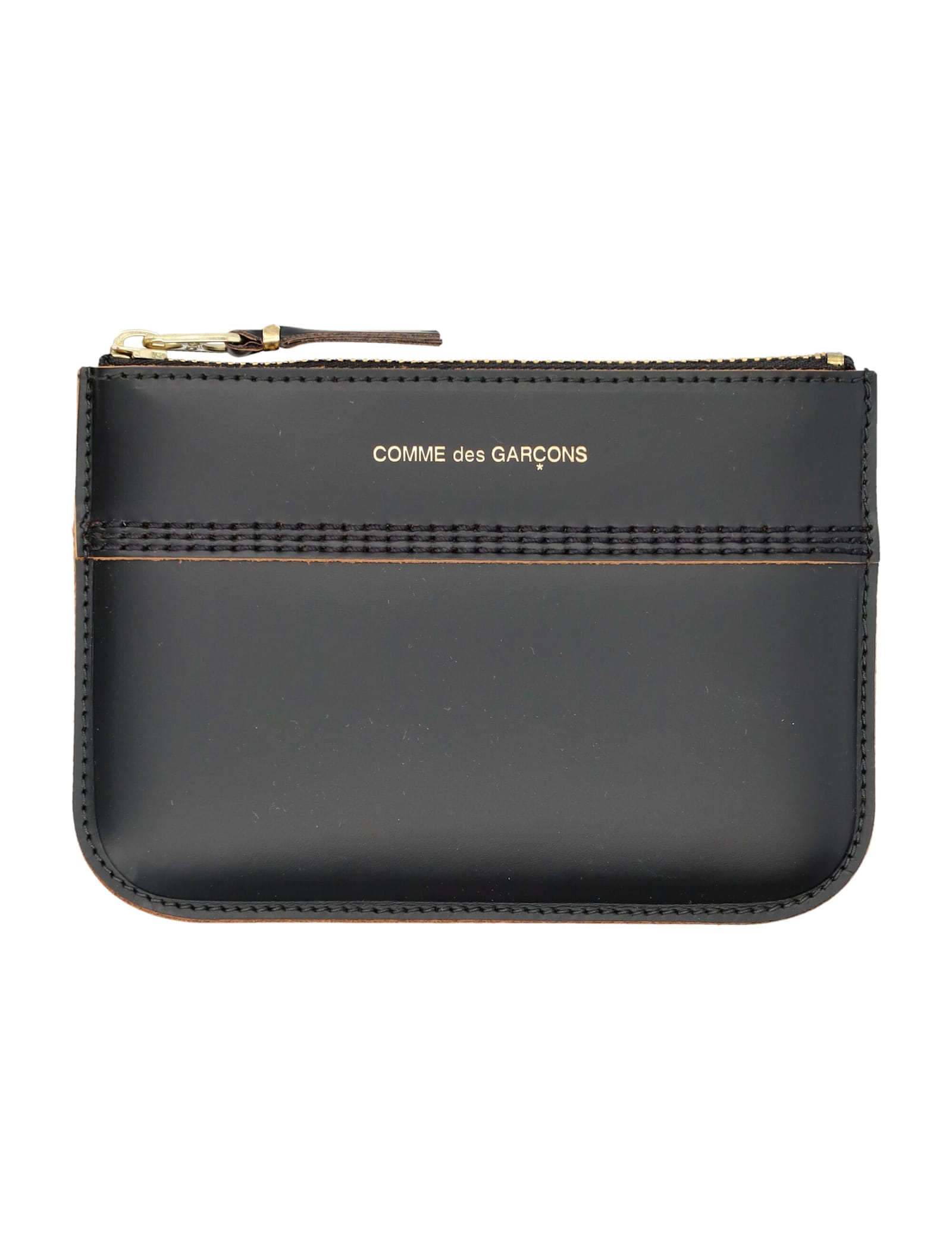 Comme Des Garçons Triple Stich Small Leather Pouch In Black