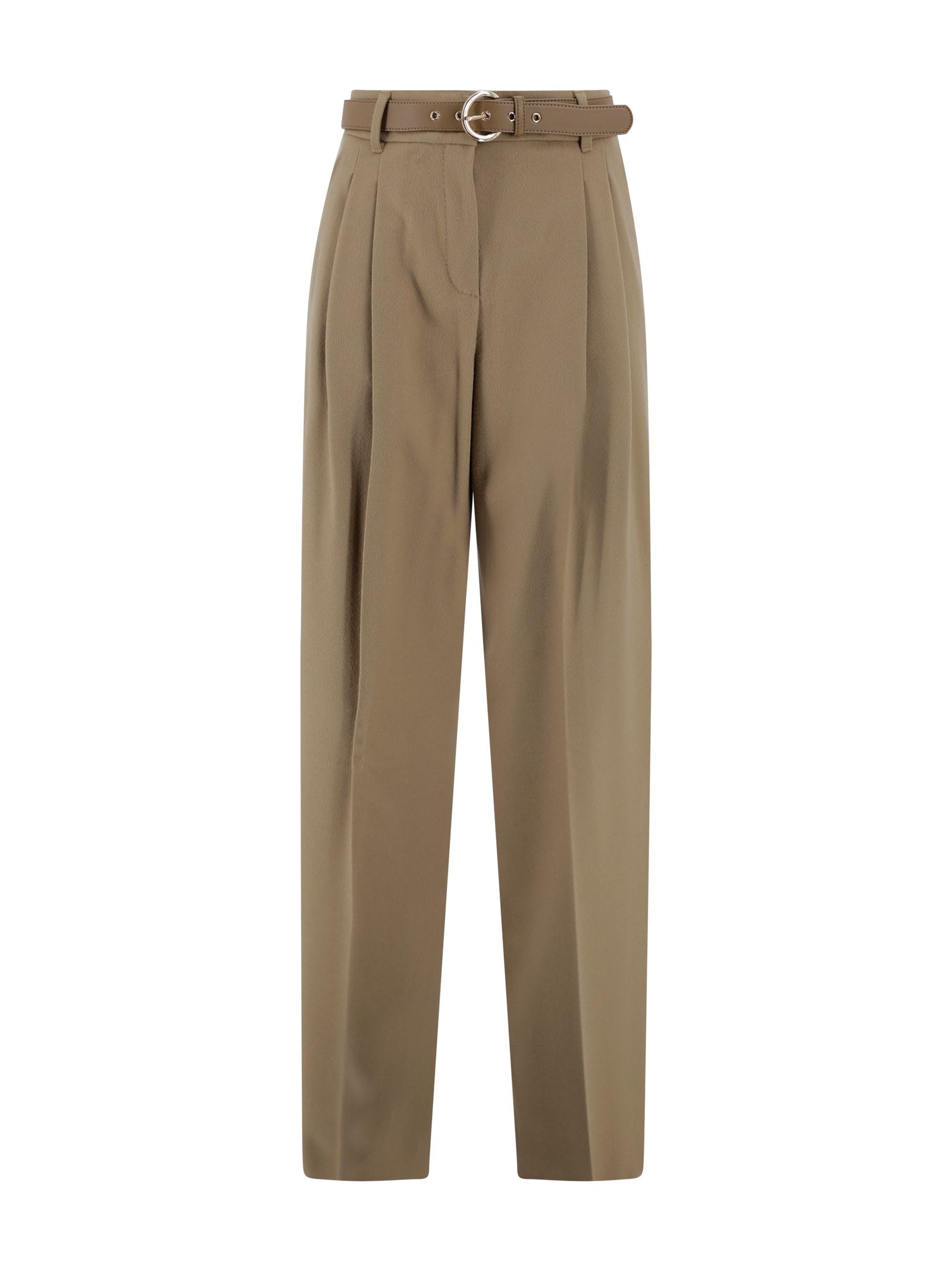 Max Mara Flowing Trousers In Pure Wool In Brown
