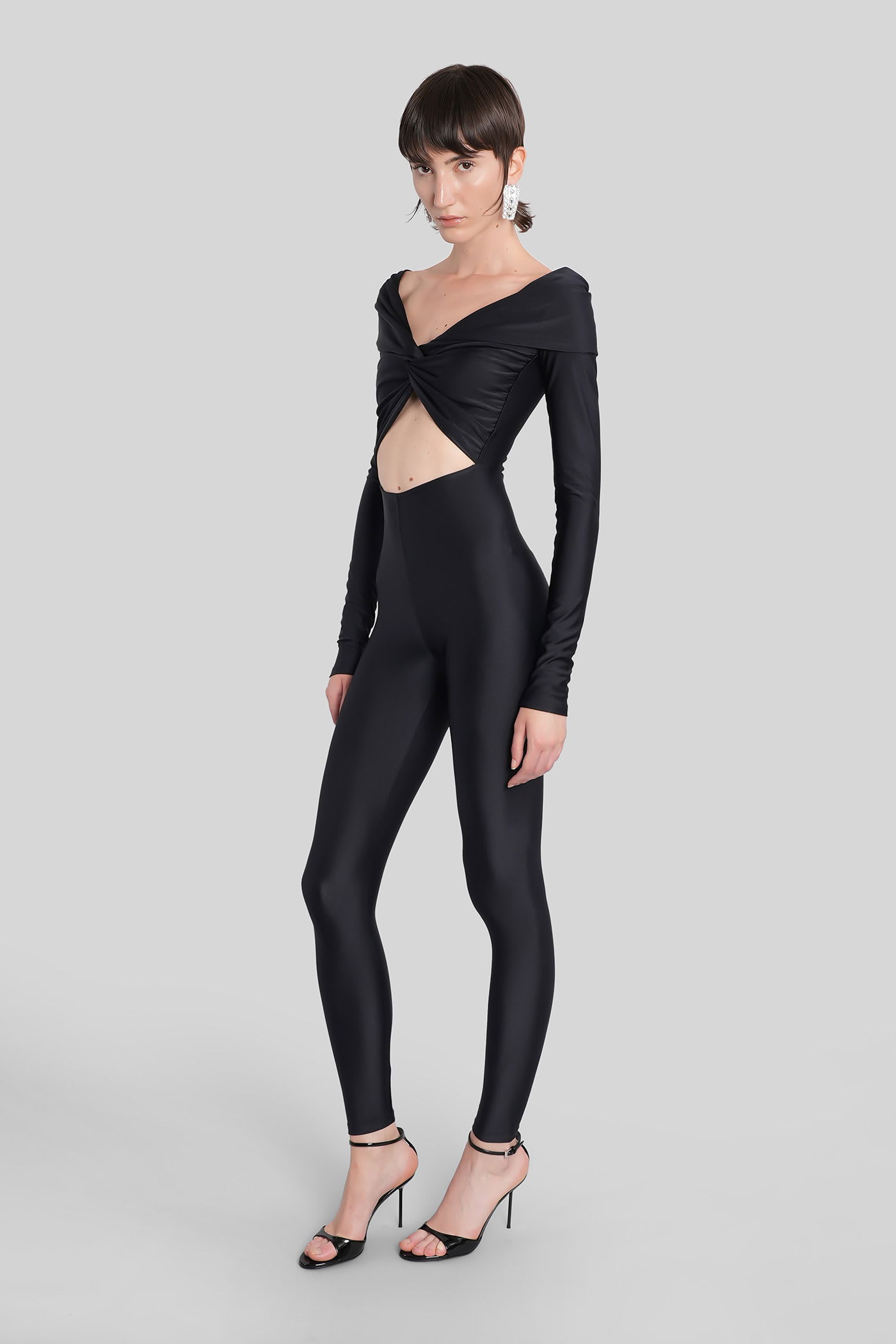 The Andamane Off-the-shoulder Long Sleeve Jumpsuit In Black