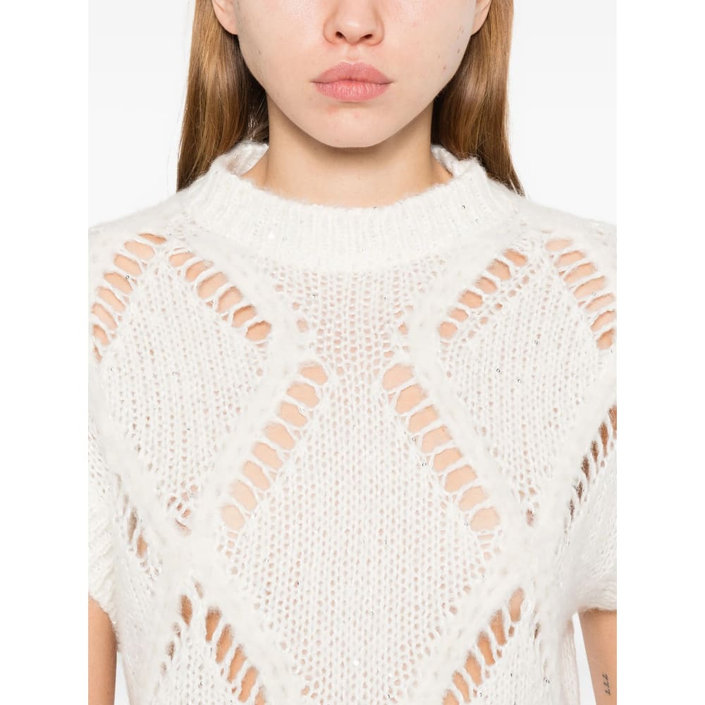 Antonelli Diamond Pattern Knitted Sweater In White