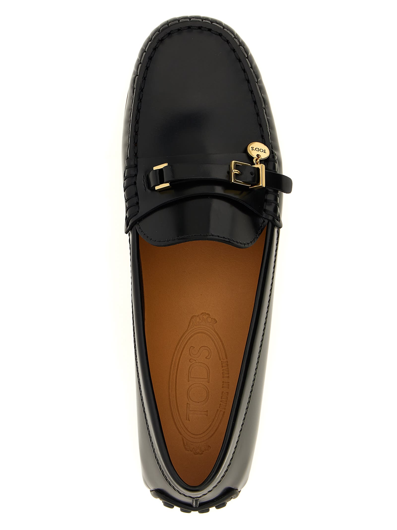 Tod's Urban Brushed Leather Loafers With Decorative Strap In Black