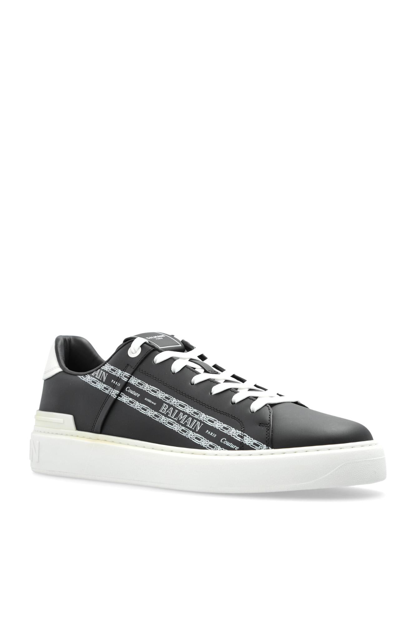 Balmain B-court Printed Calfskin Trainers In Black