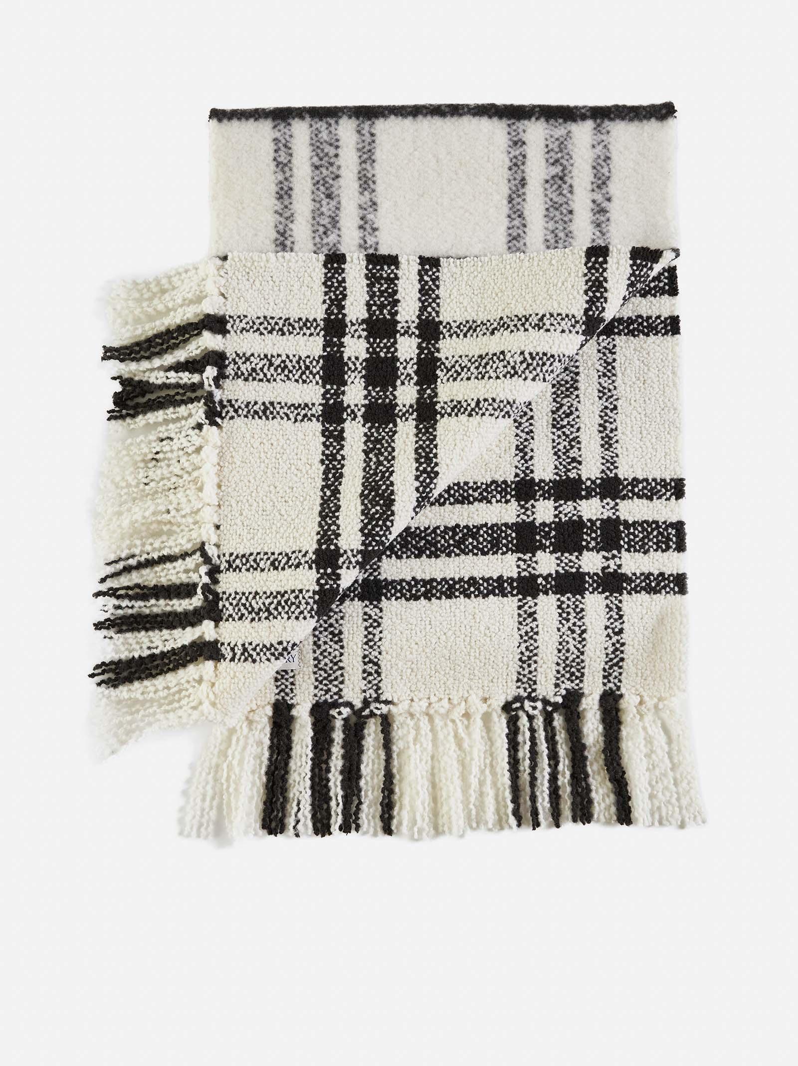 Shop Burberry Check Wool Scarf In White/black