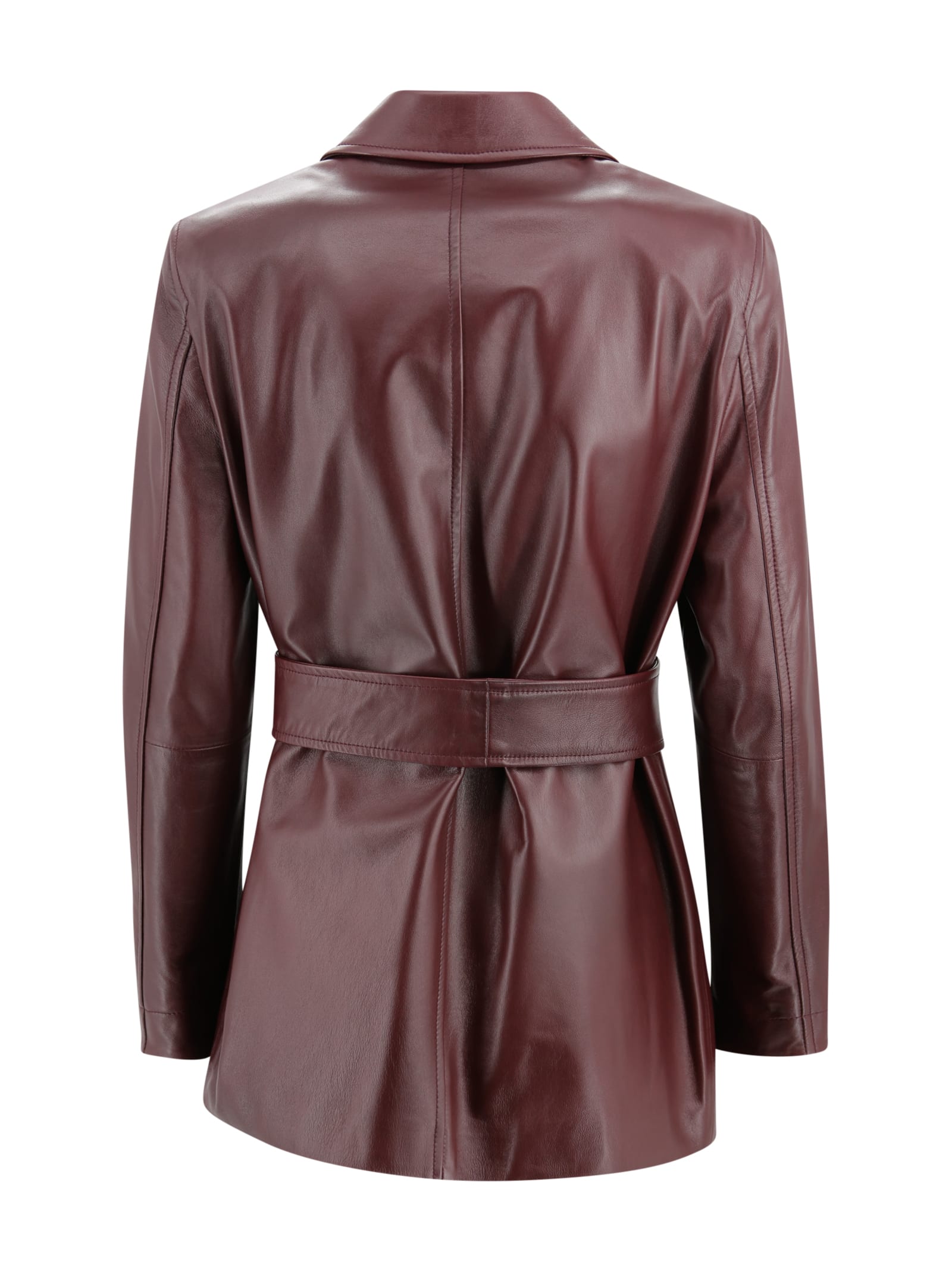 Max Mara Nappa Jacket With Belt In Burgundy