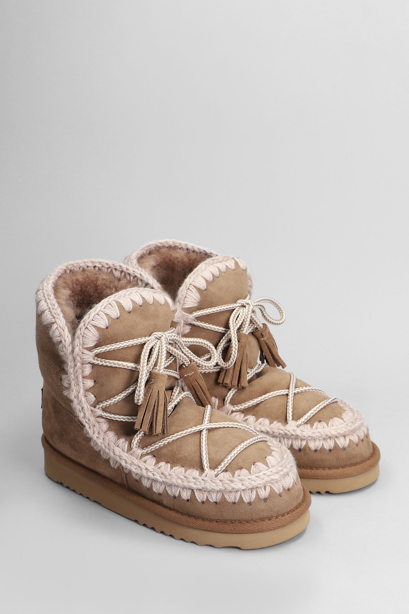 Mou Eskimo 18 Scoubidoo Low Heels Ankle Boots In Brown Leather In Brown