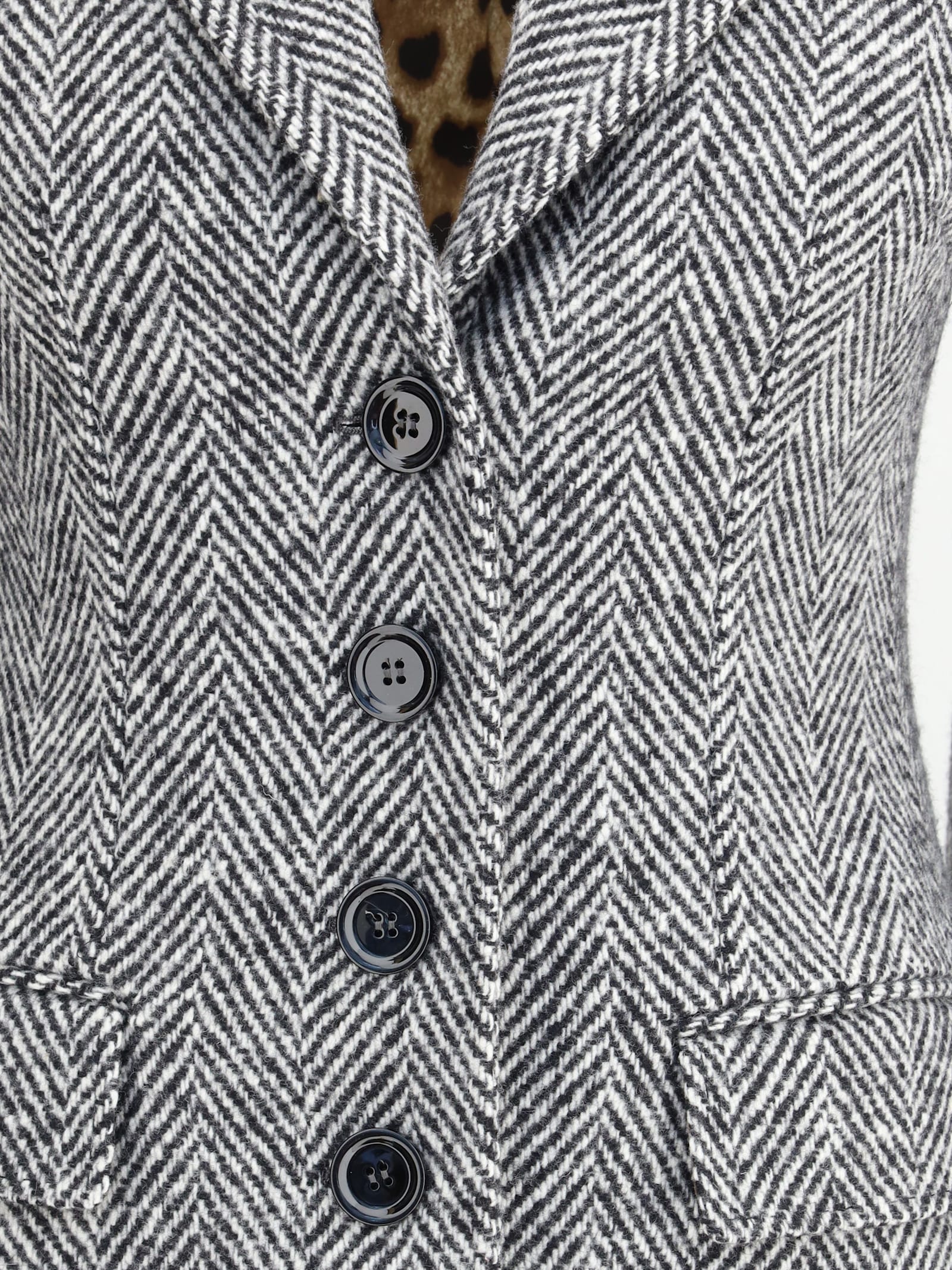Dolce & Gabbana Women Single-breasted Chevron Coat In Gray