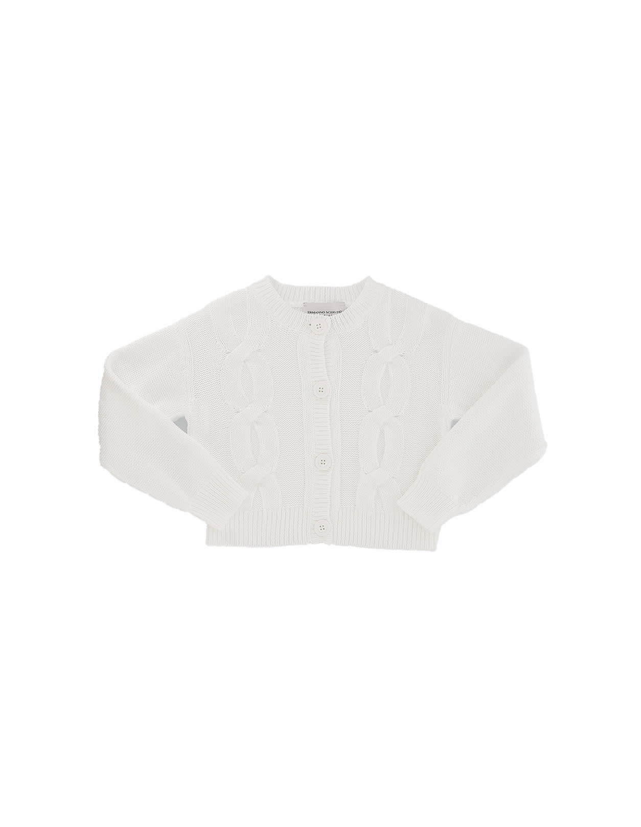 Shop Ermanno Scervino Junior White Cardigan With Cable Knit