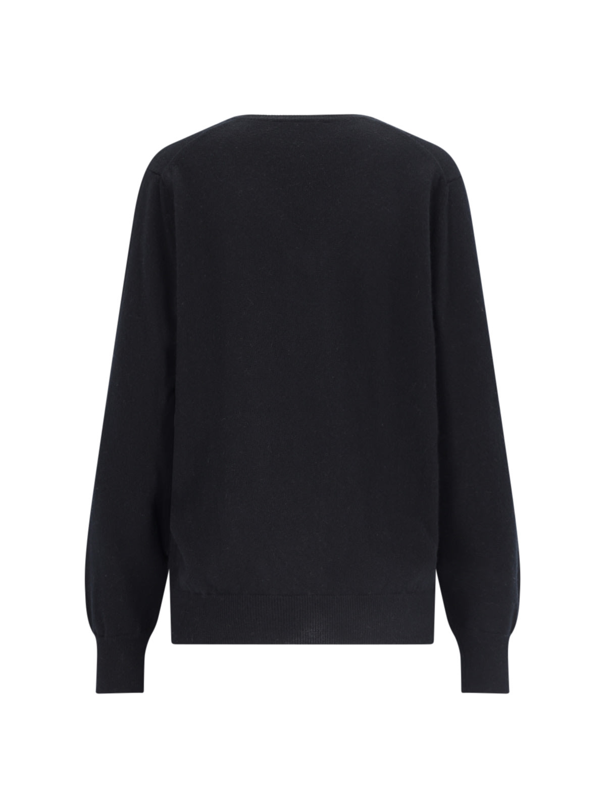 Canessa V-neck Sweater In Black Cashmere Ribbed Trim In Black