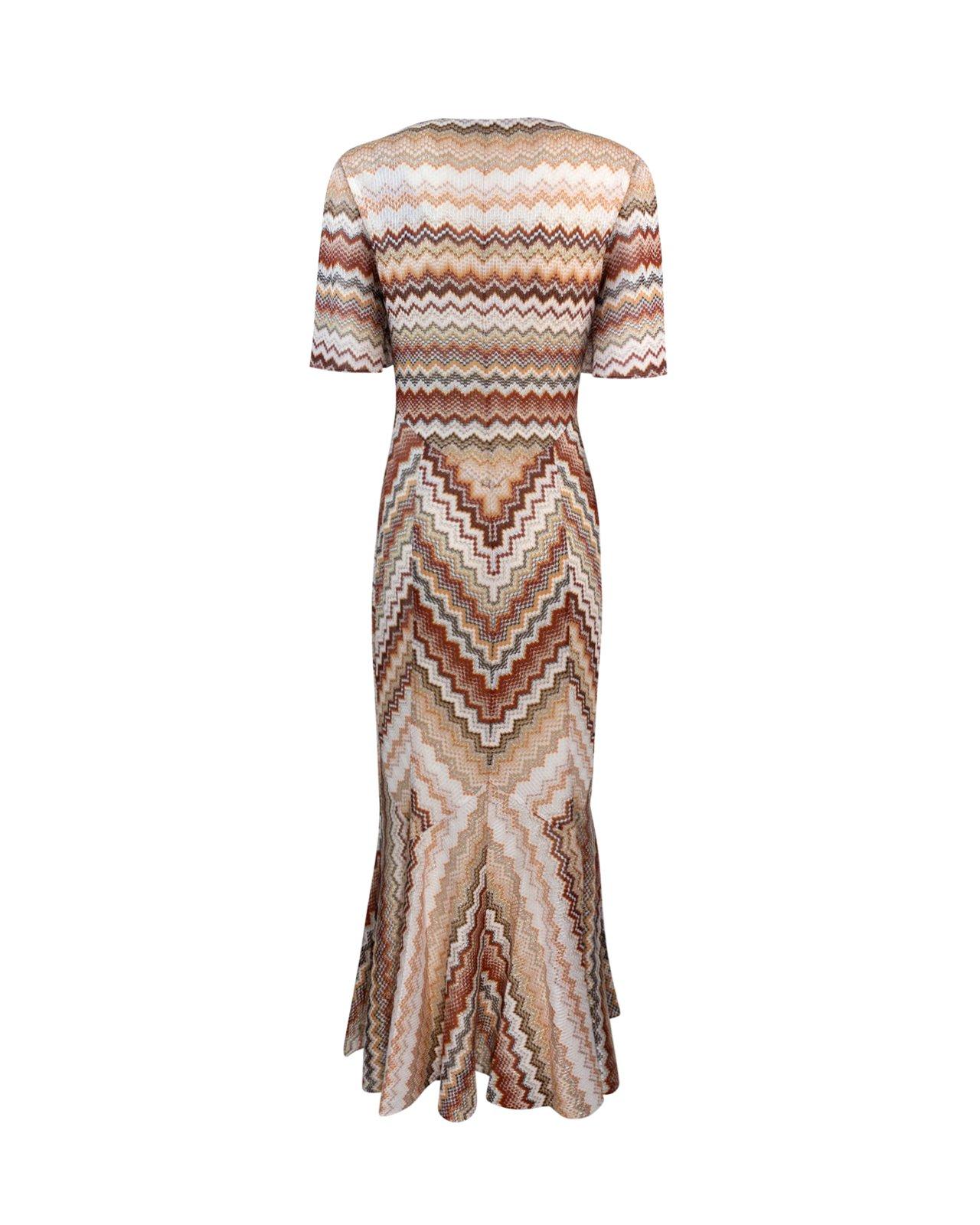 Shop Missoni Serrated Zig Zag Pattern Long Flared Dress