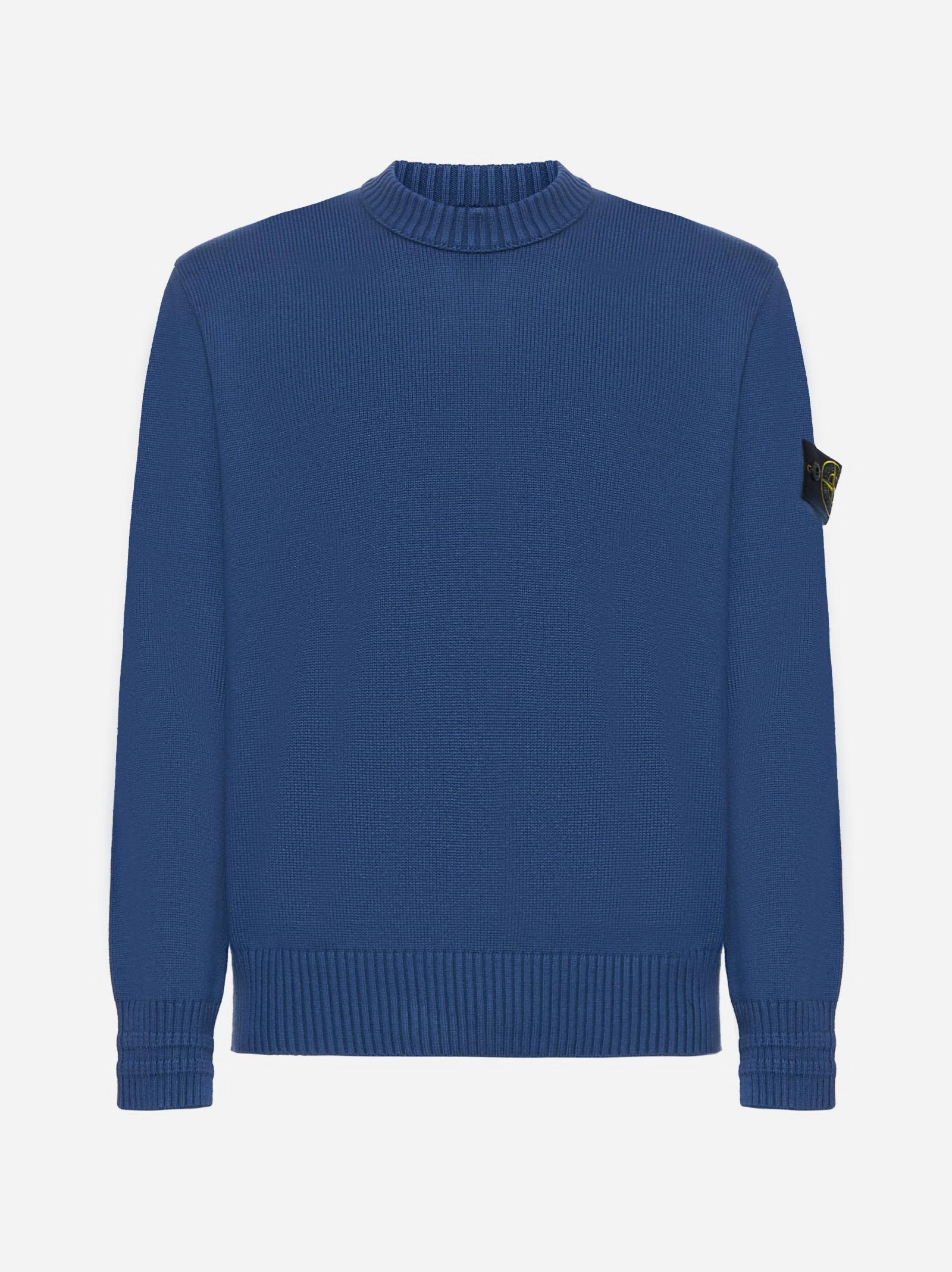 Stone Island Winter Cotton Crewneck Sweater Knitwear Blue In Blu
