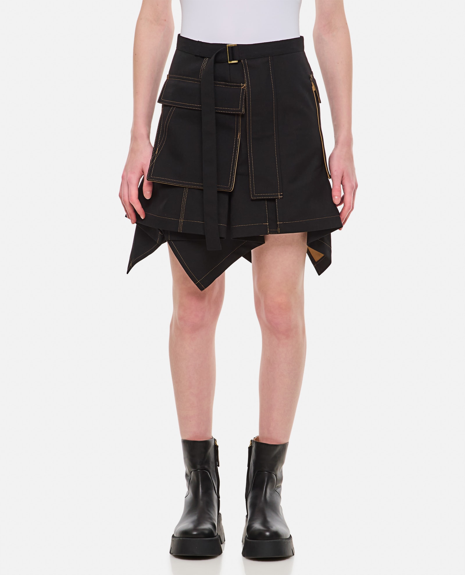 Sacai X Carhartt Wip Suiting Bonding Cotton Skirt In Black