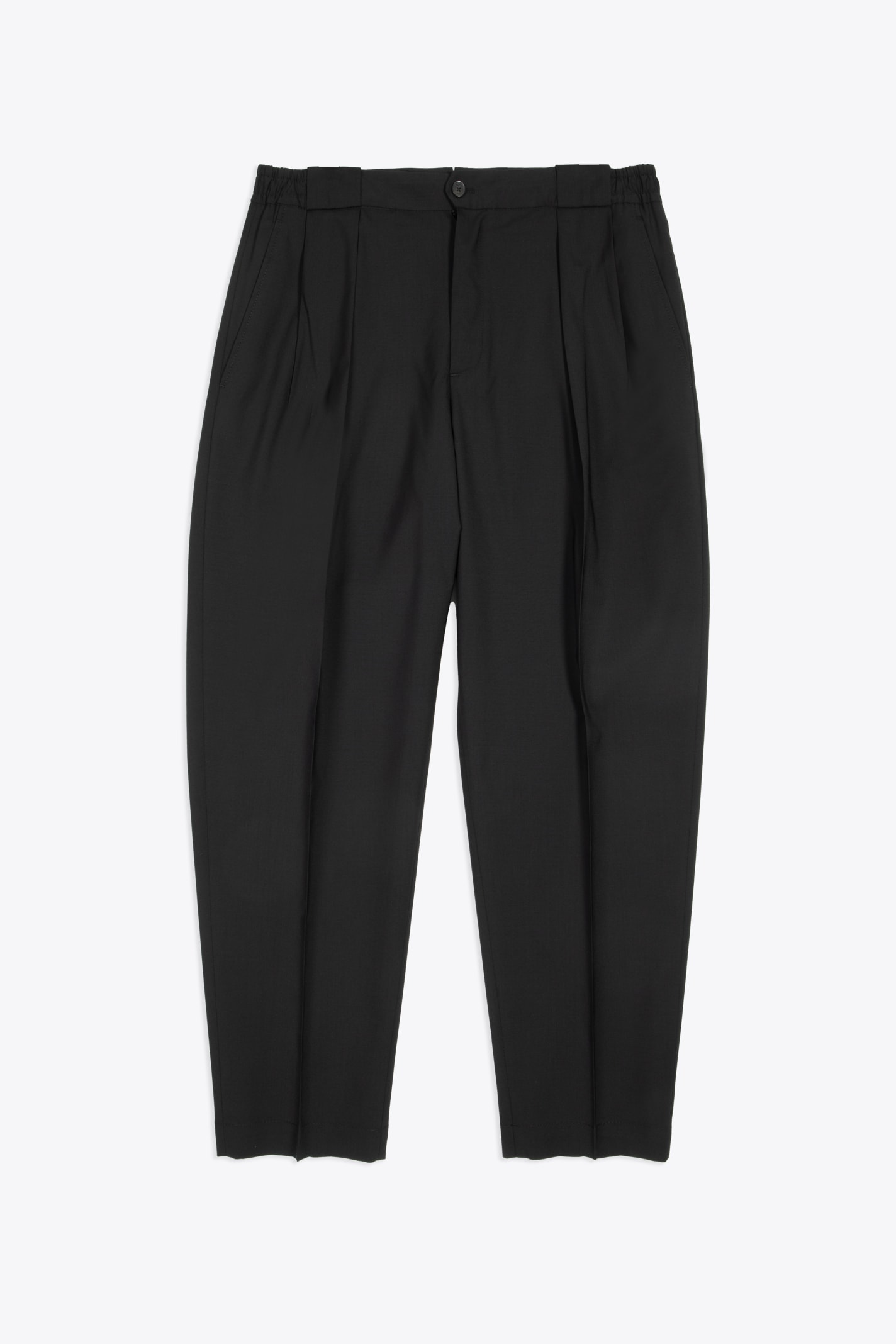 Pantalone Black tailored wool pleated cropped pant - Portobellos