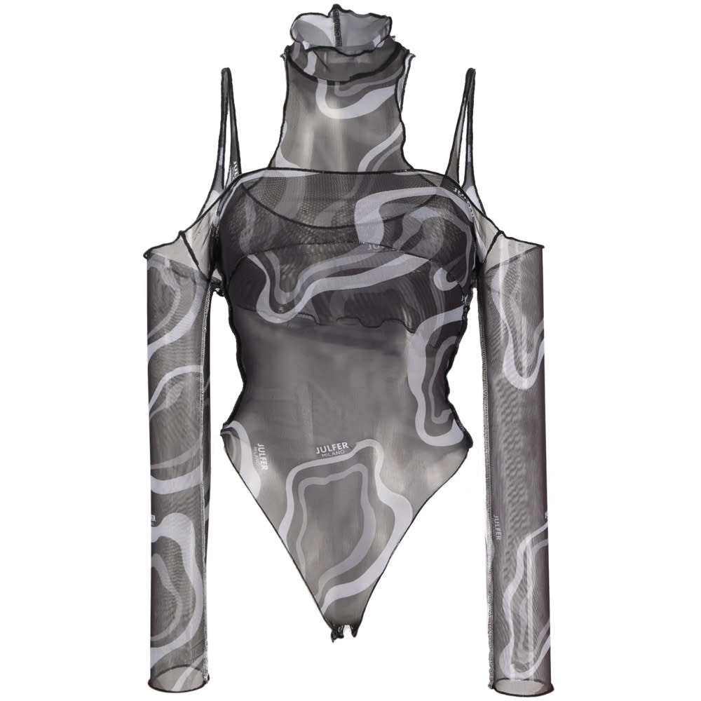 Julfer Janet Semi-sheer Layered Bodysuit In Black