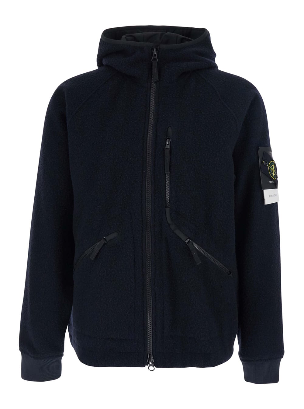 Stone Island Blue Jacket With Fixed Hood And Logo Patch On The Sleeve In Fleece Man In Blue