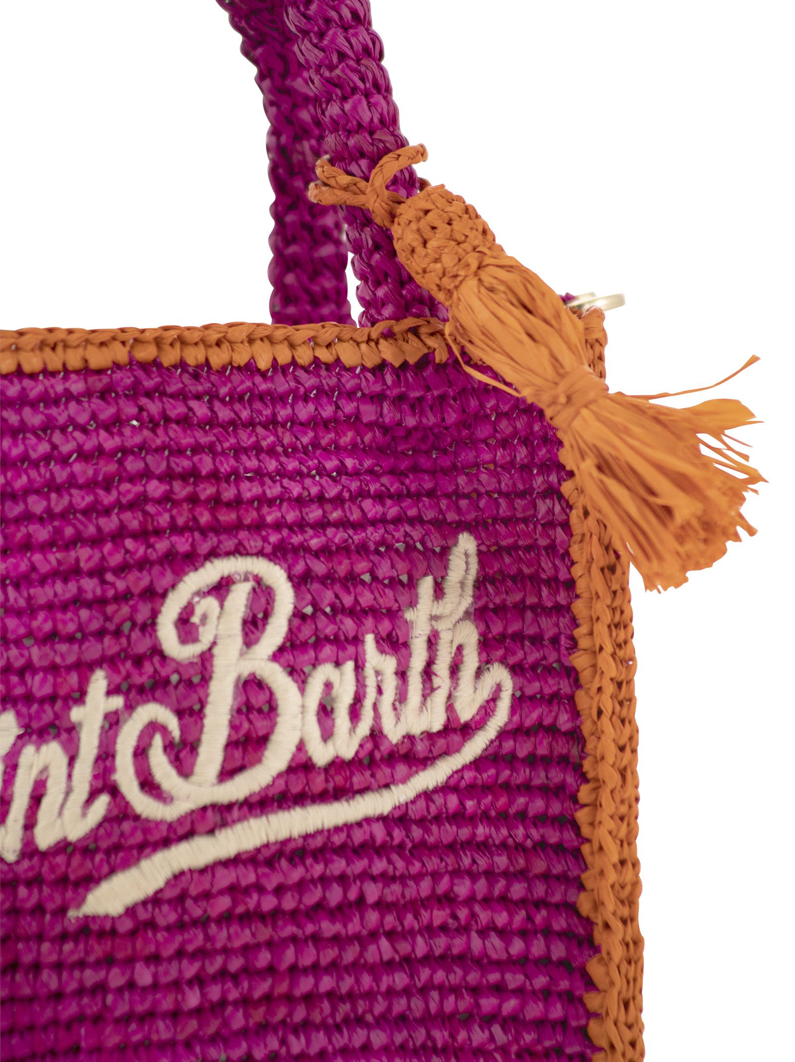 Shop Mc2 Saint Barth Vanity - Mini Raffia Bag With Embroidery In Fuchsia