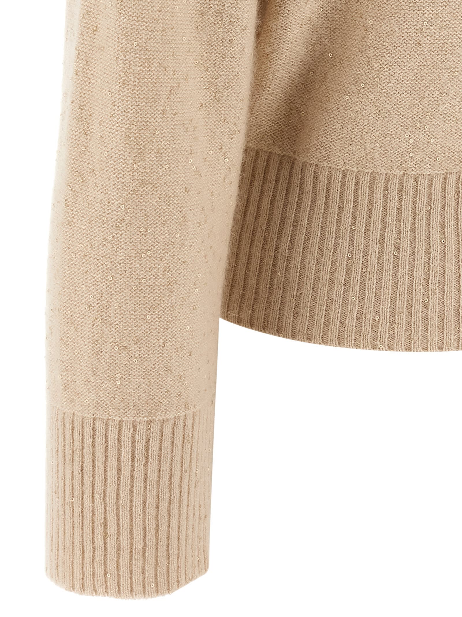 Fabiana Filippi Sequin Turtleneck Sweater Sweaters And Cardigans Beige In Nude