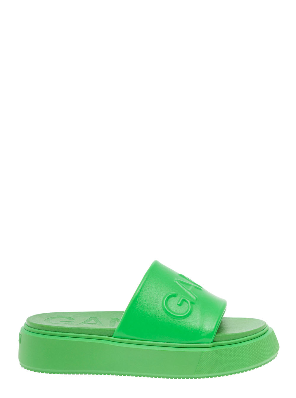 Ganni Womans Green Slide Sporty Mix Vegea Sandals With Logo