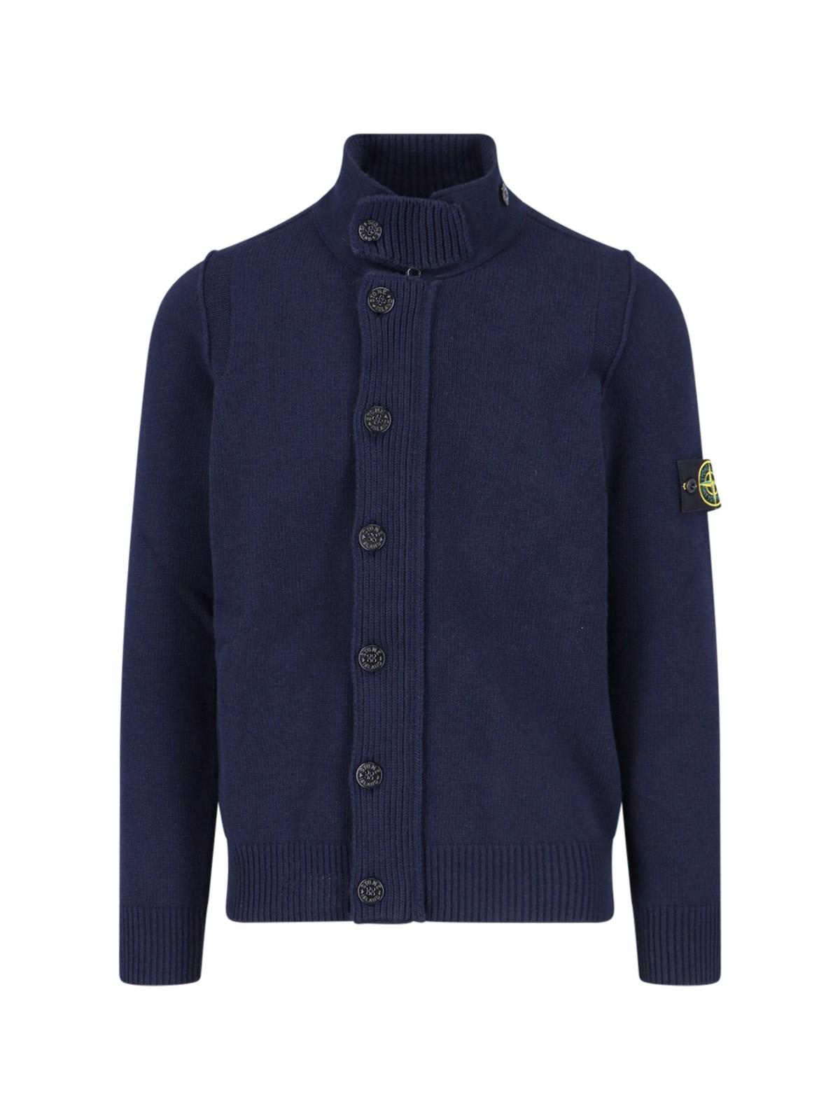 Shop Stone Island Logo Patch Buttoned Cardigan In Blue