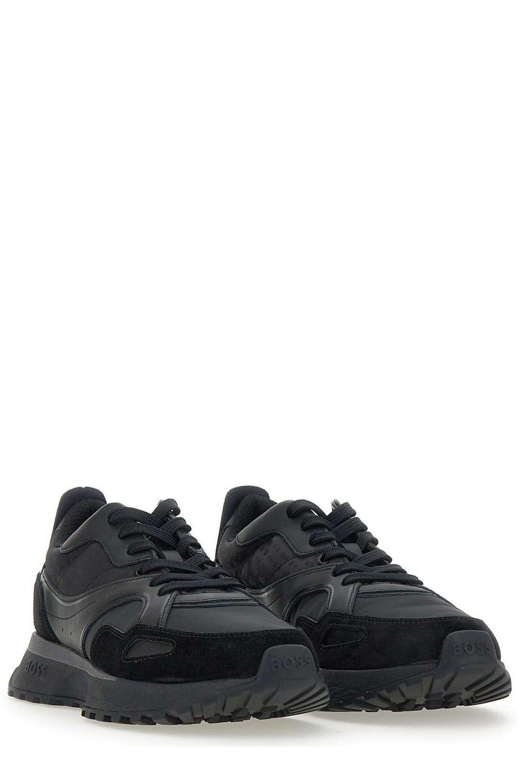 Hugo Boss Minimalist Black Low-top Sneakers With Smooth Finish In Black