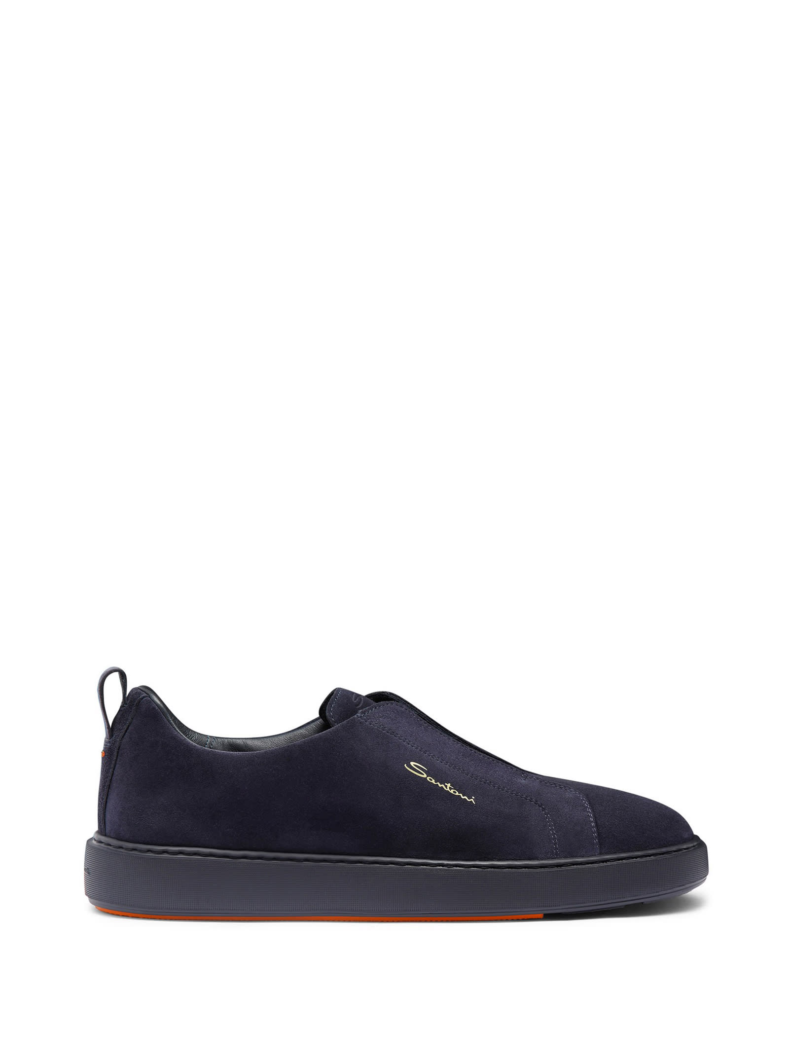 Santoni Suede Slip-on Sneaker In Blu