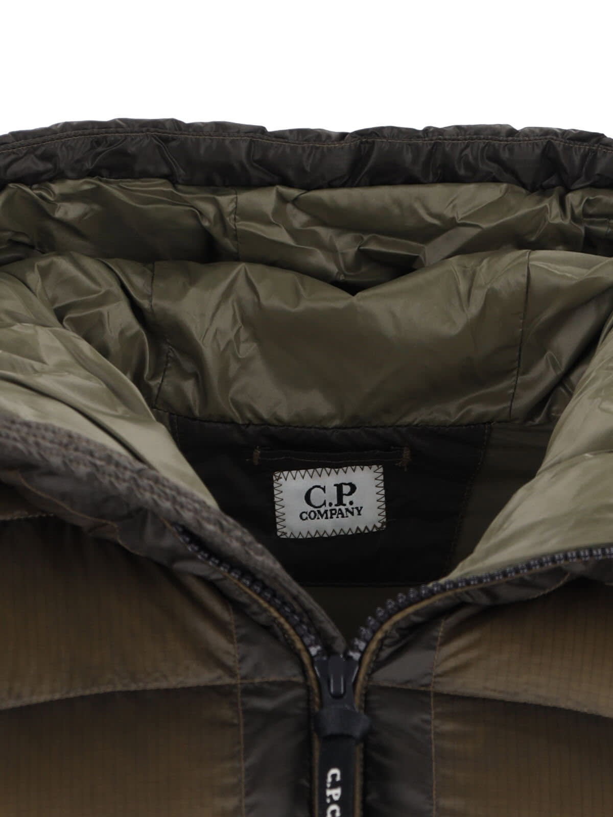 C.p. Company Logo Padded Down Jacket In Green