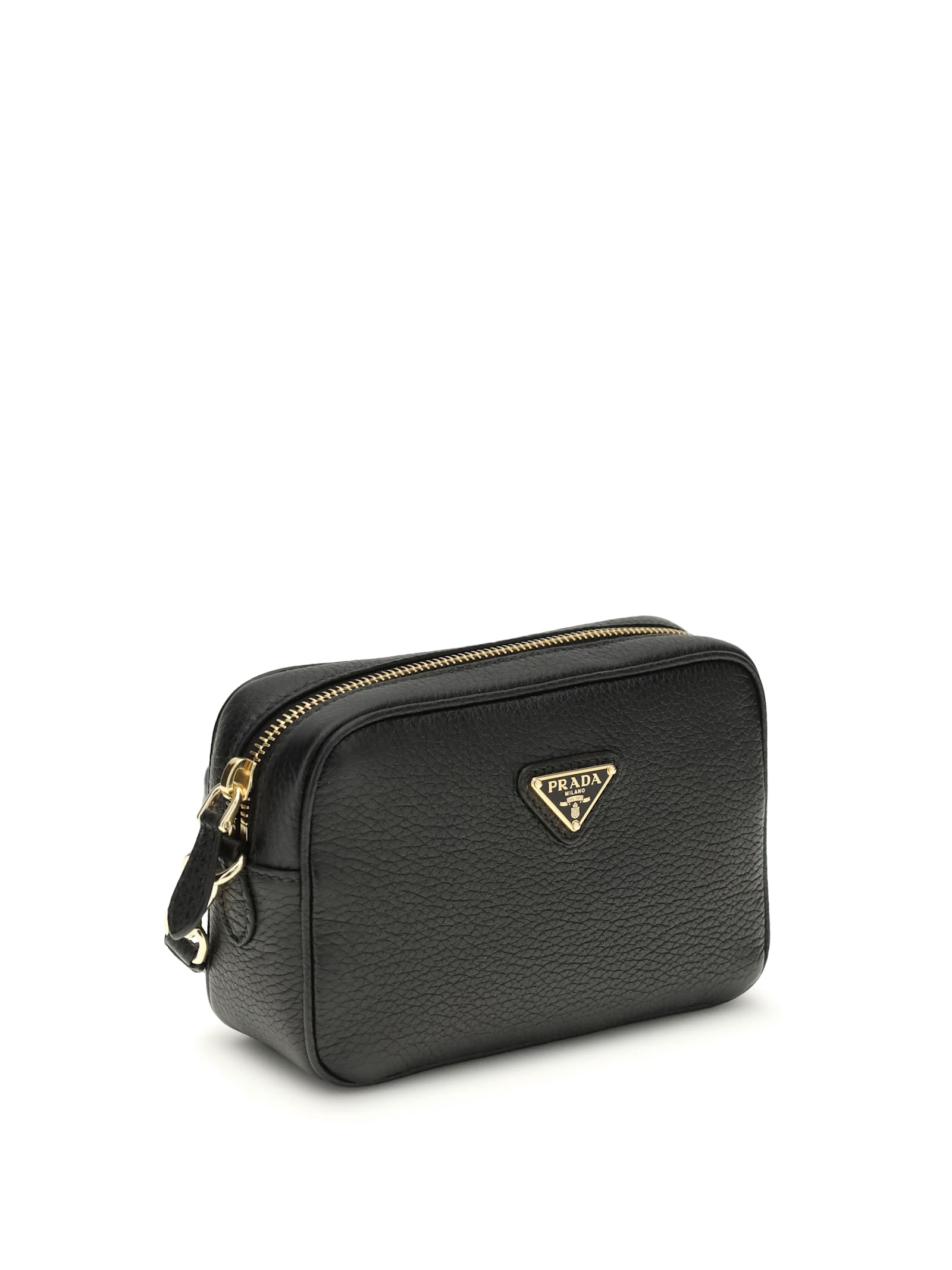 Prada Hammered Leather Crossbody Bags In Black