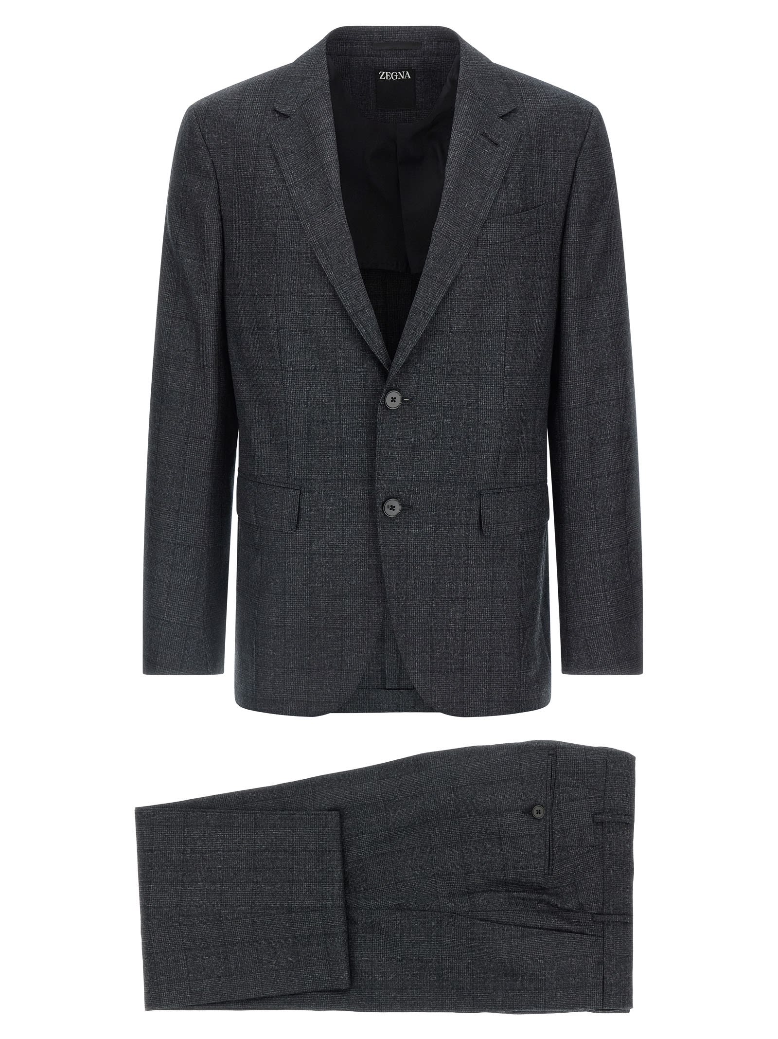 Zegna Single-breasted Blazer And Trousers Two-piece Set In Gray
