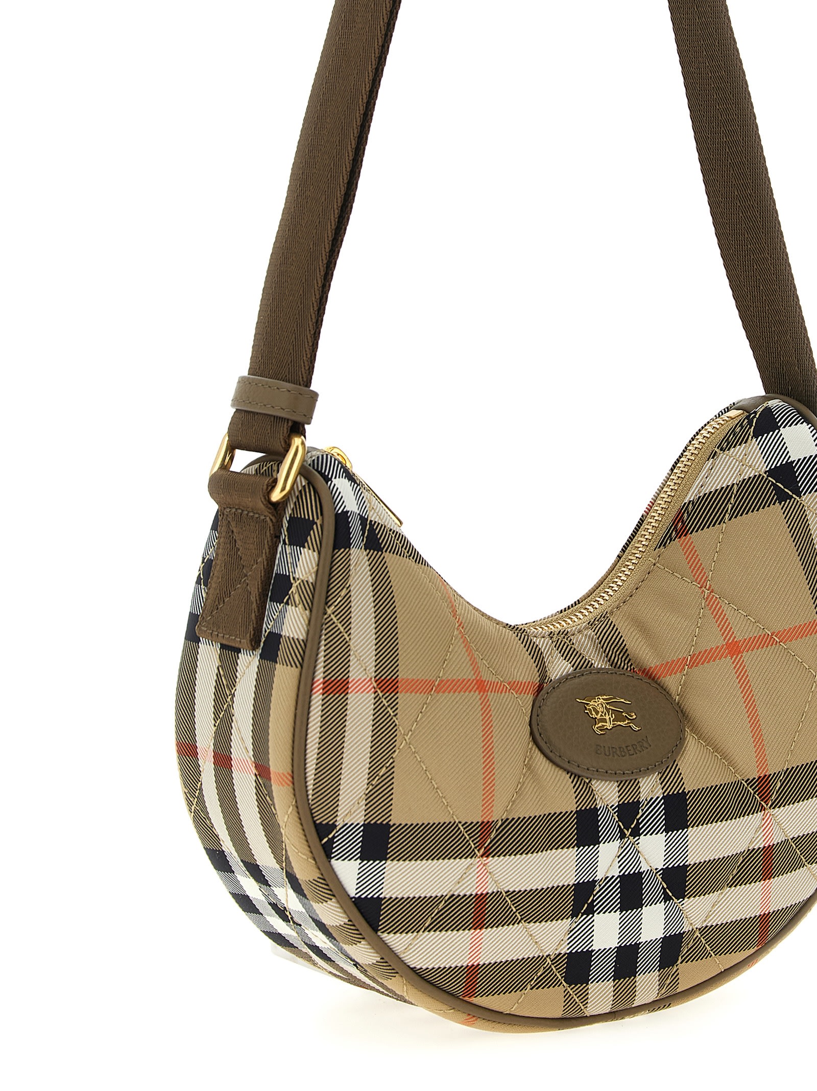 Burberry Women Sand Beige Top Zip Fastening Adjustable Shoulder Strap Signature Equestrian Knight In White