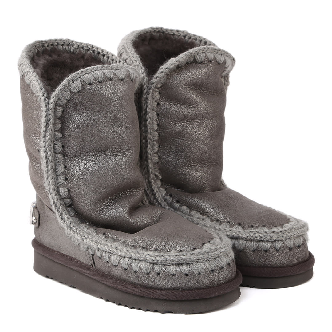 Shop Mou Eskimo 24 Rhinestones Logo Boots In Grey