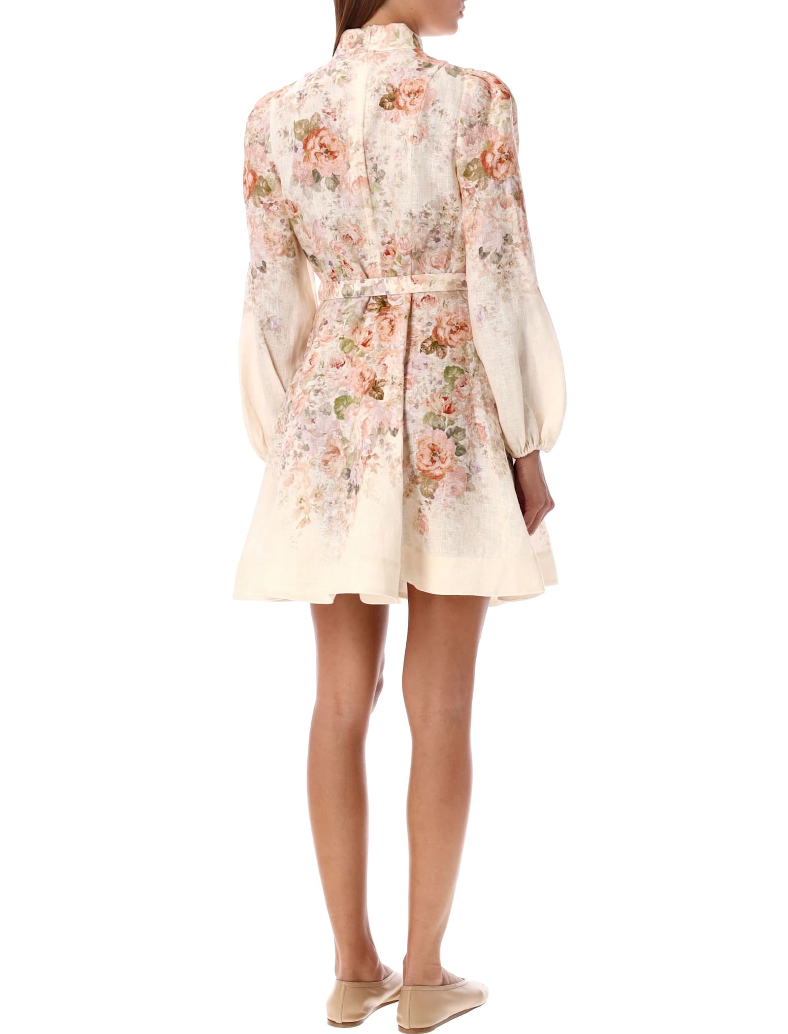 Shop Zimmermann Illustration Buttoned Mini Dress In Cream Rococo Floral