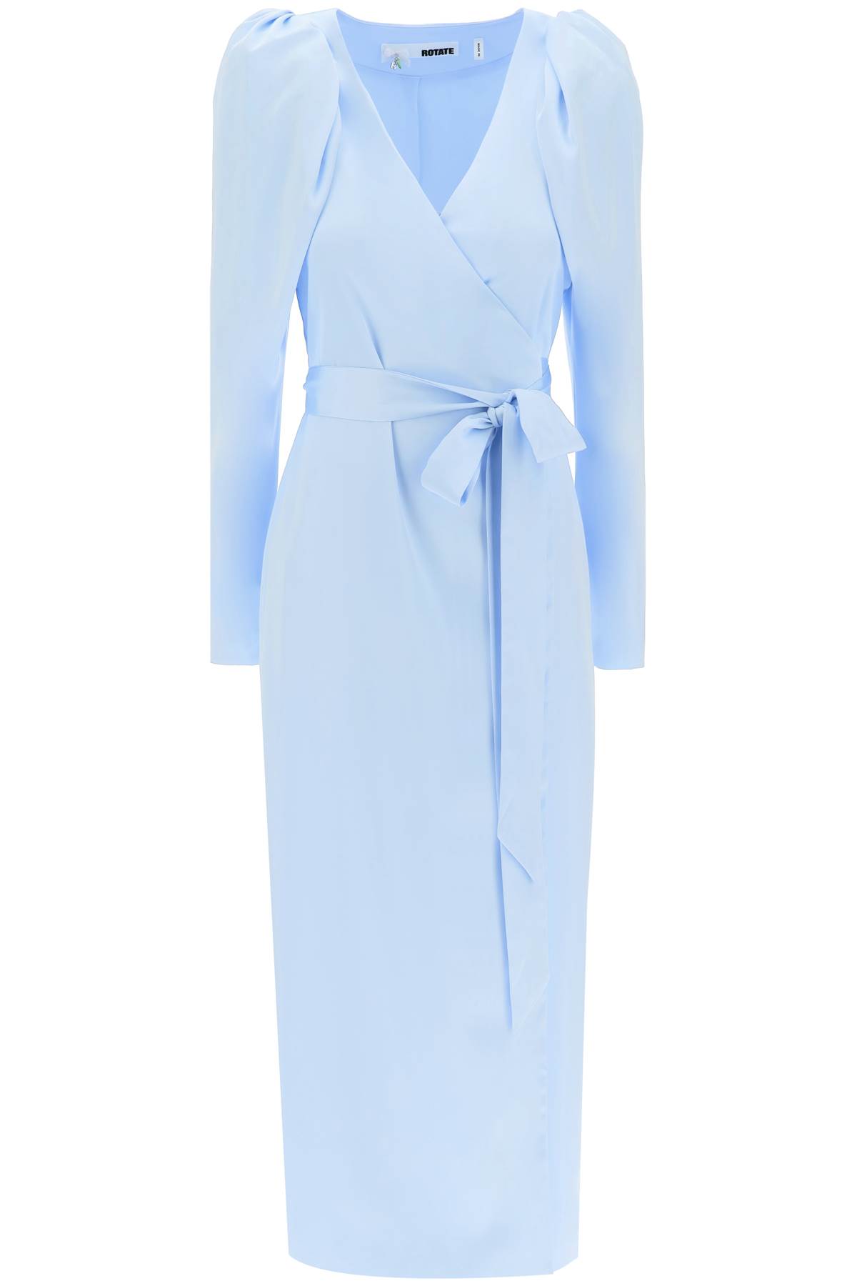 Shop Rotate Birger Christensen Satin Wrap Midi Dress With A Crossover In Placid Blue (light Blue)