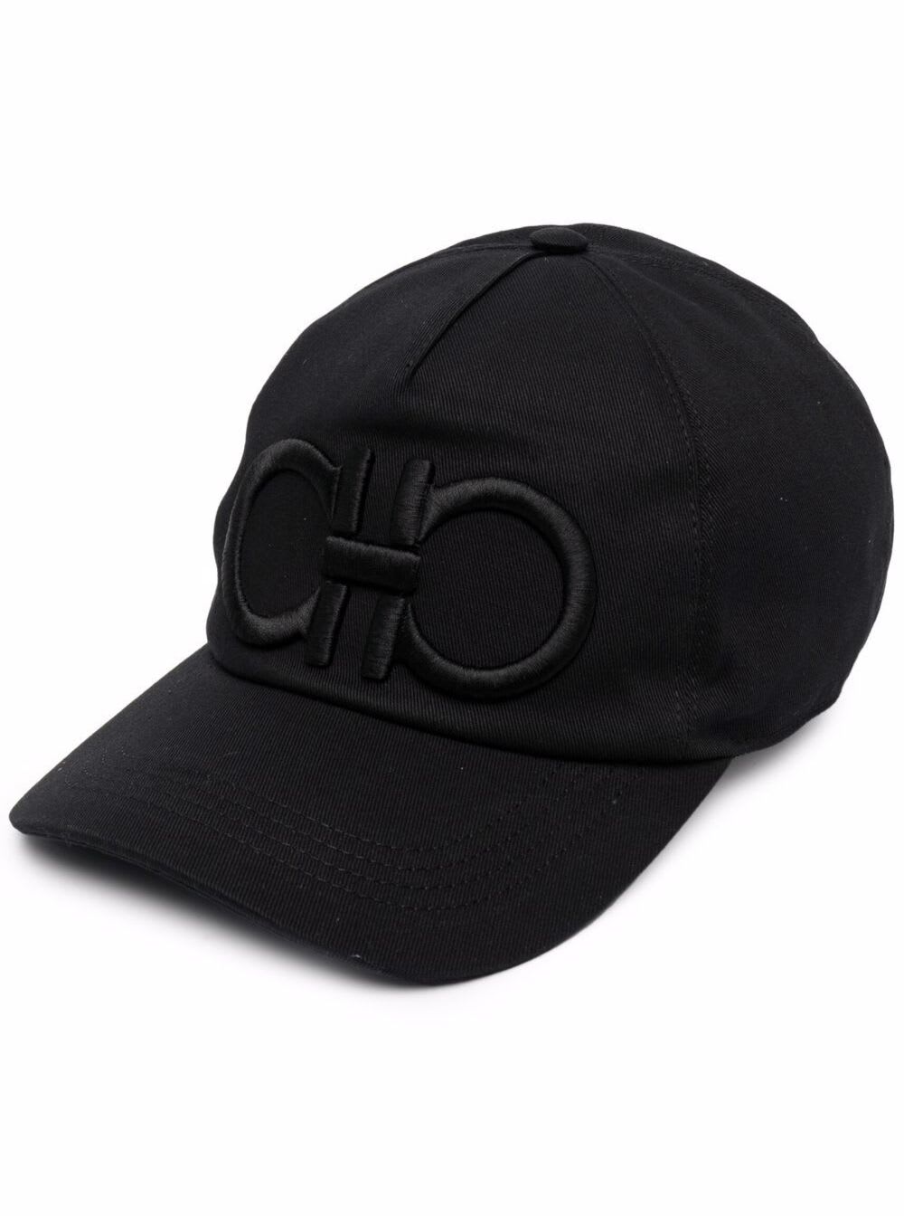 Black Baseball Cap With Gancini Embroidery In Cotton Man