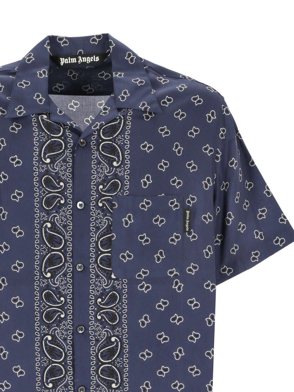Shop Palm Angels Paisley Printed Bowling Shirt In Navy Blue Navy Blue