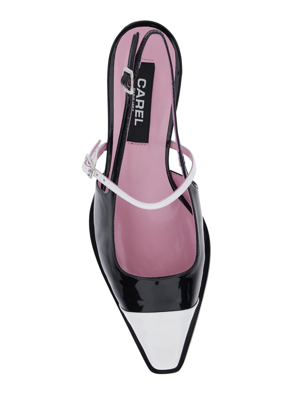 Shop Carel Cecile Black Slingback Pumps With Contrasting Toe And Sculpted Heel In Leather Woman