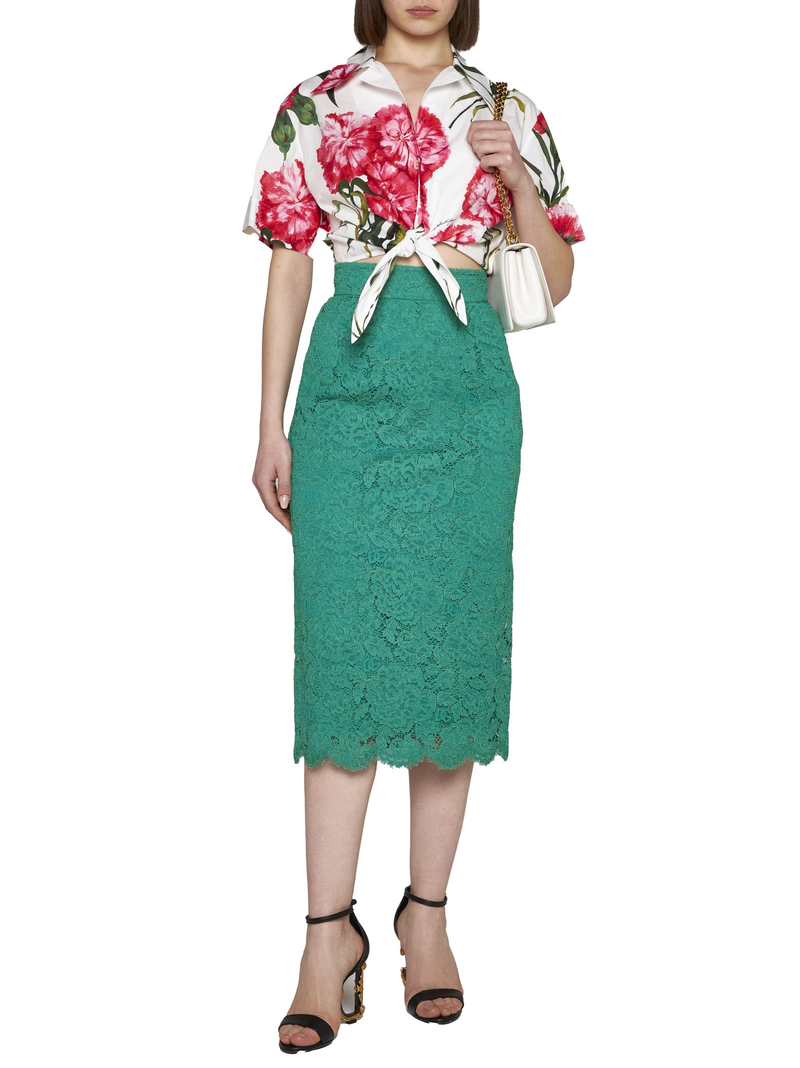 Dolce & Gabbana Corded Lace Midi Skirt In Verde Intenso