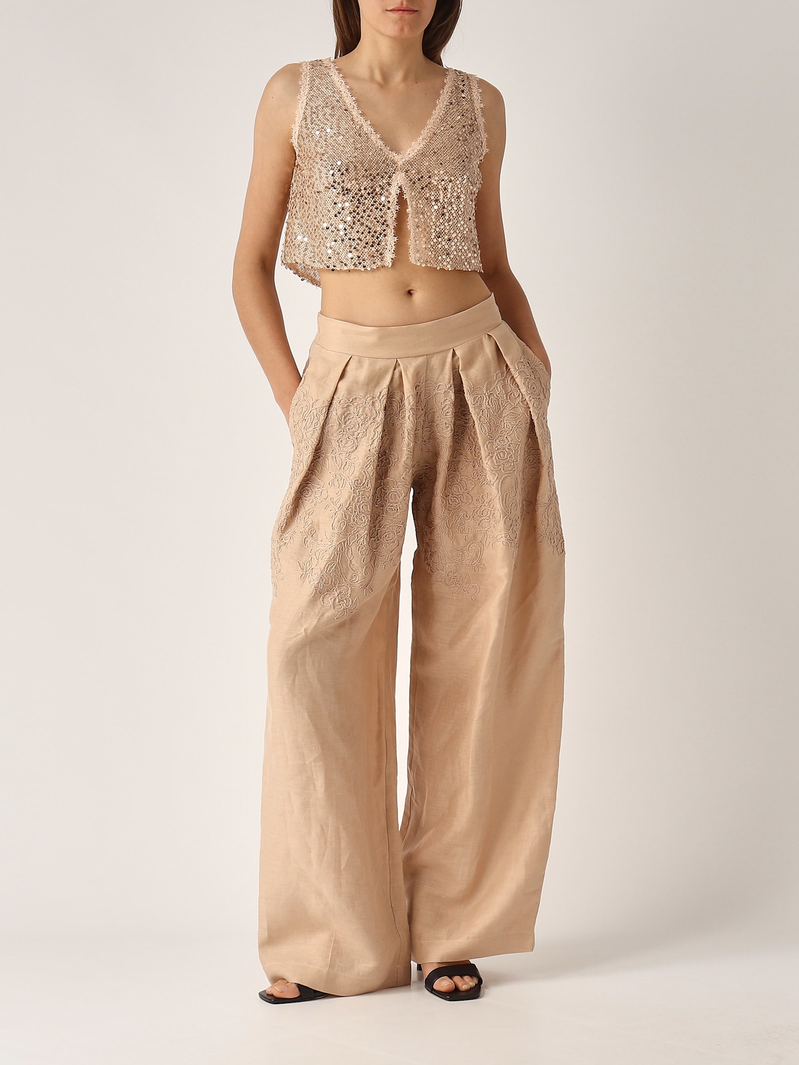 Ermanno Scervino Top Full Paillettes Tank Top In Neutral