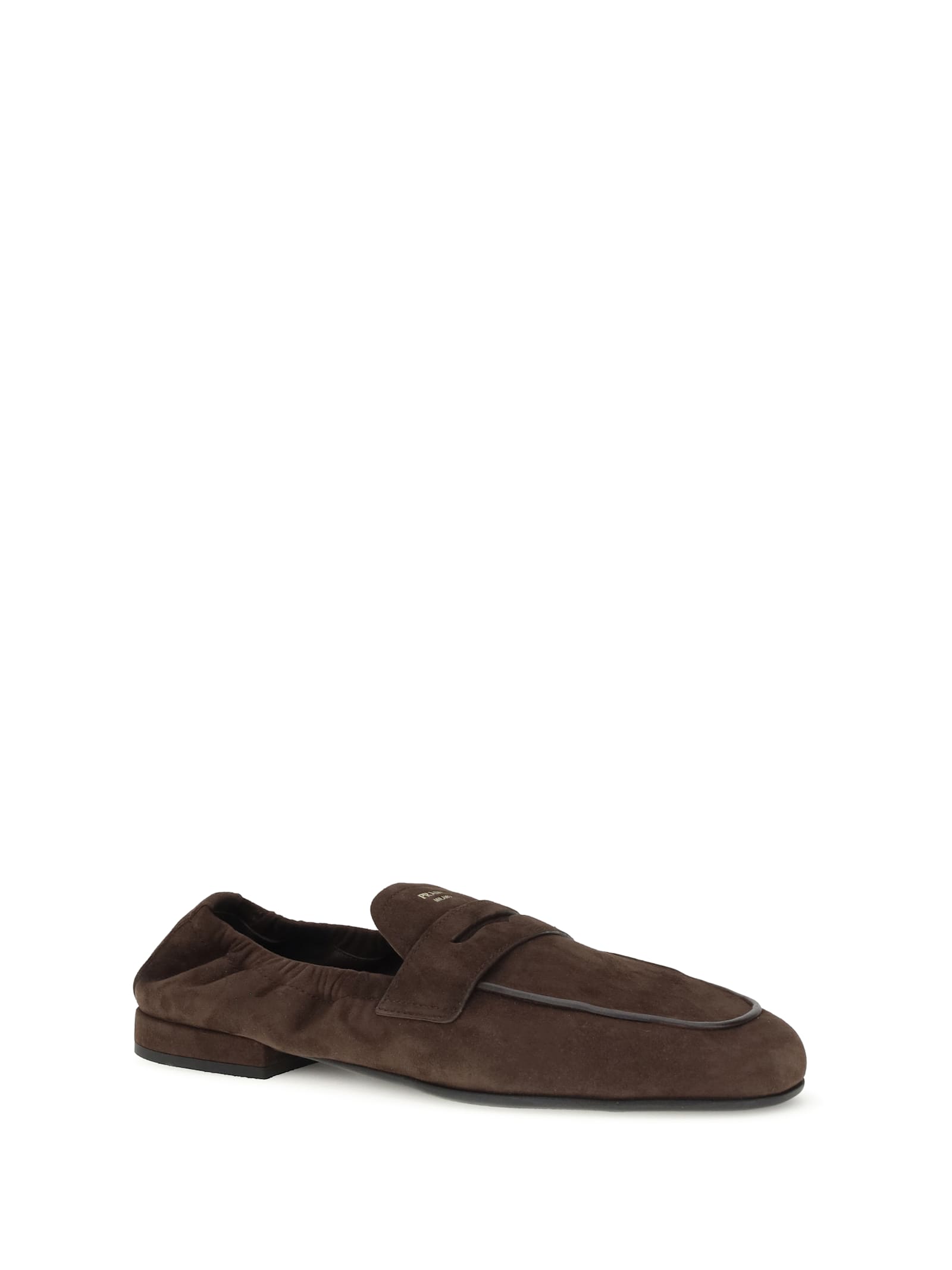 Prada Elasticated Suede Penny Loafers In Brown