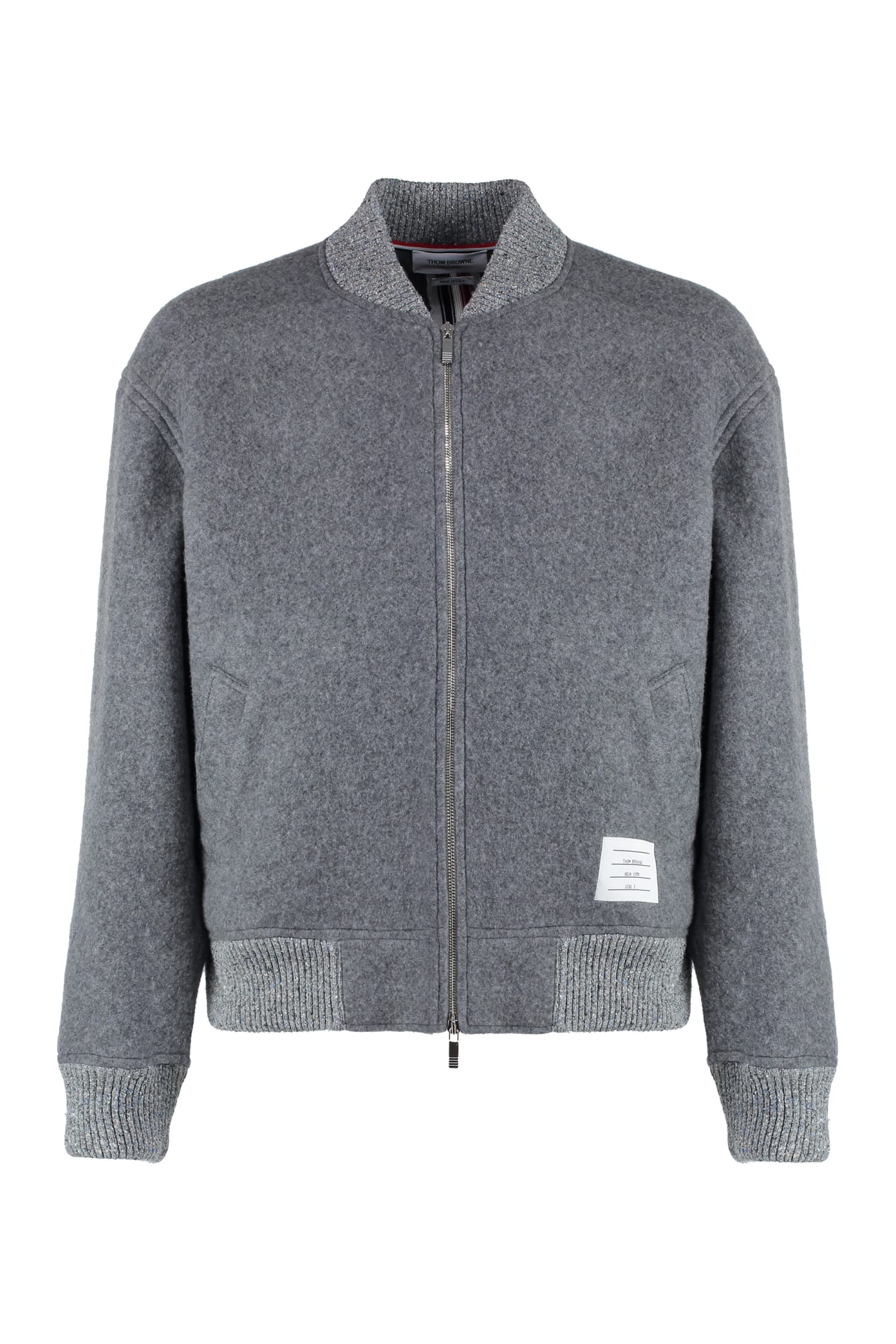 Shop Thom Browne Wool Bomber Jacket In Grey