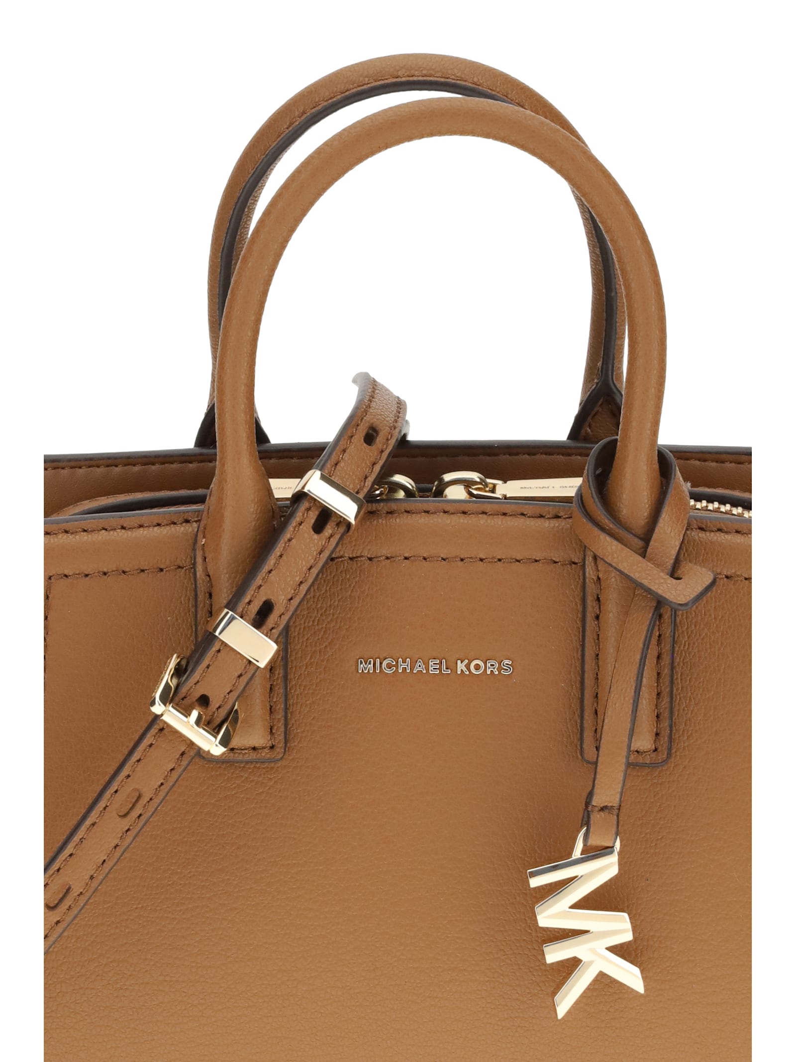 Michael Kors Brown Handbag With Metallic Lettering Logo And Pendant On The Front In Leather Woman In Brown