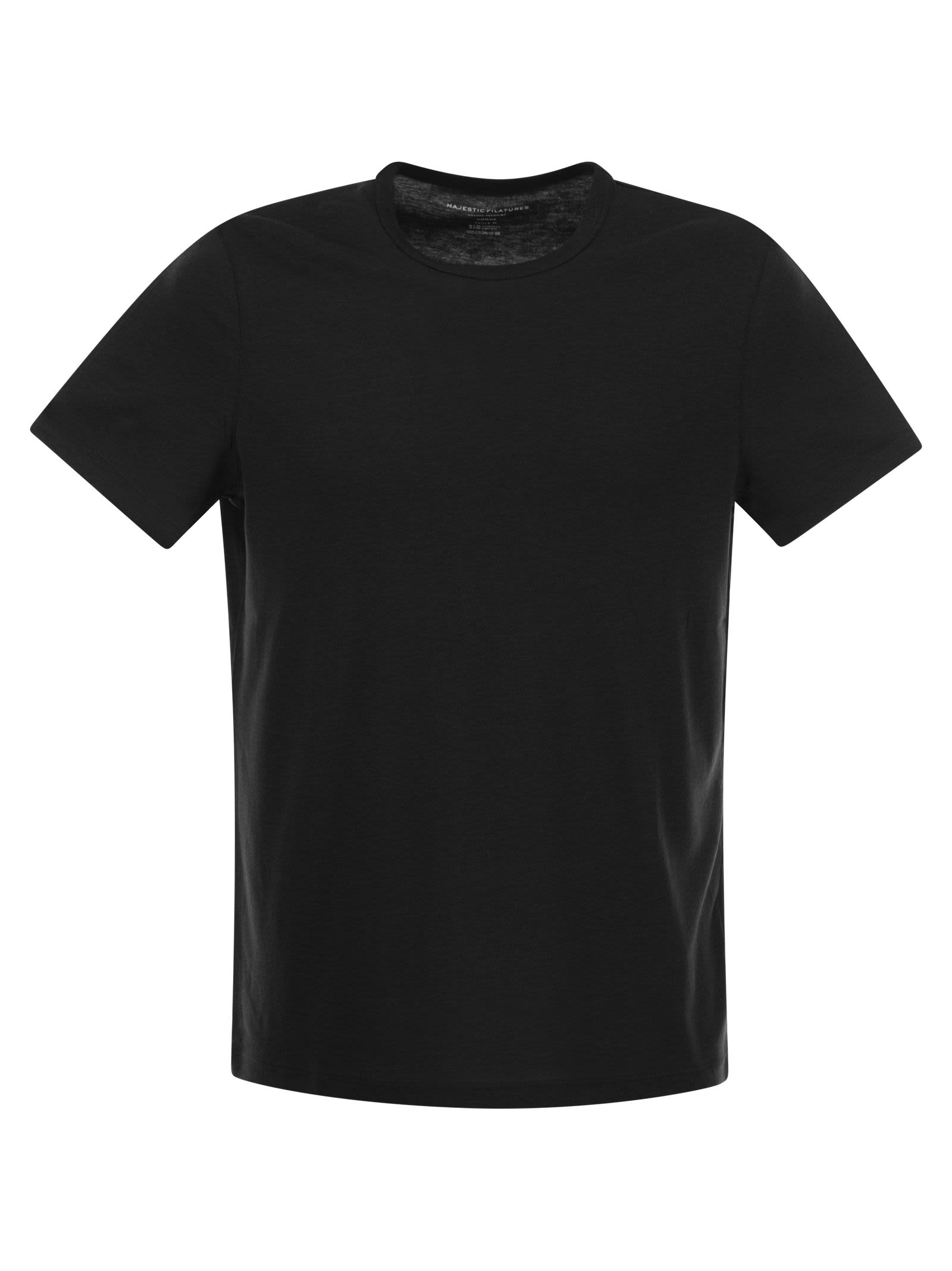 Shop Majestic Crew-neck T-shirt In Lyocell And Cotton In Black