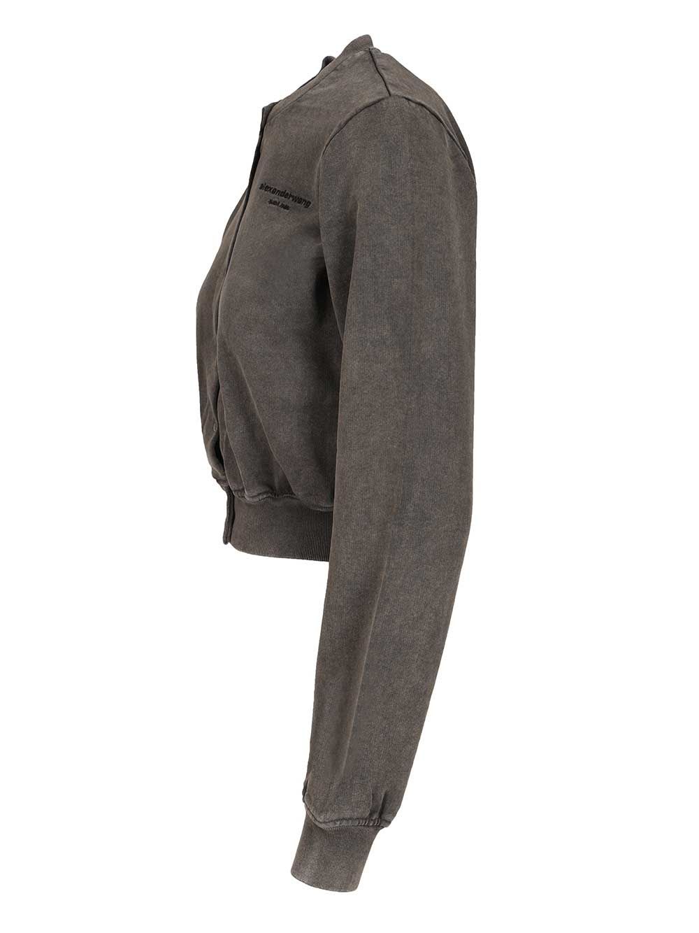 Alexander Wang "shrunken Snap" Cardigan In Gray