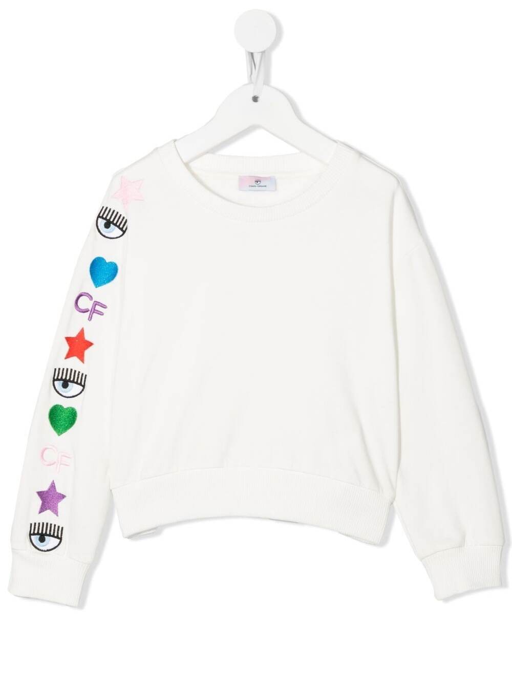 Chiara Ferragni White Cotton Sweatshirt With Embroidered Logo On The Sleeve
