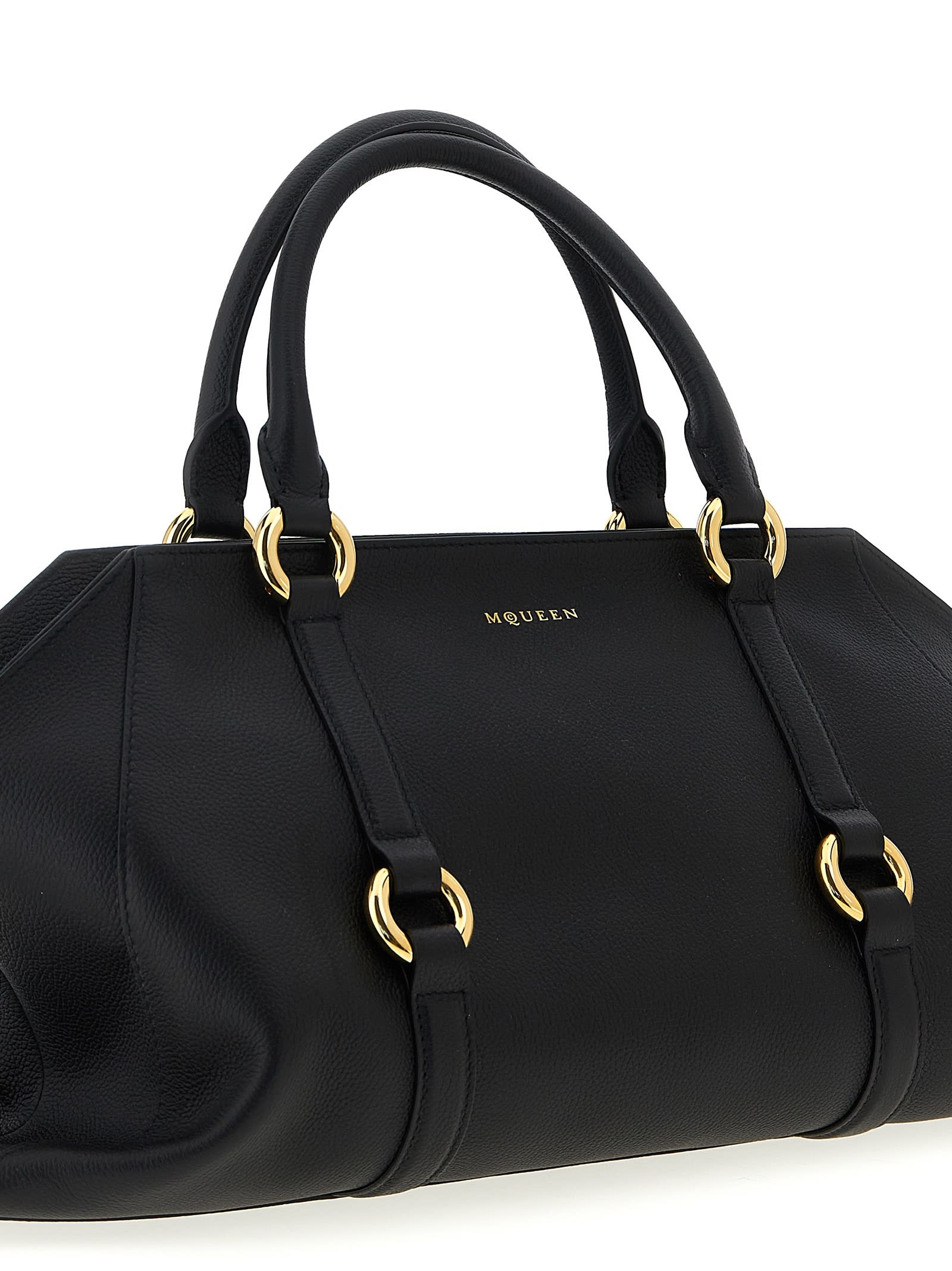 Alexander Mcqueen Farringdon Medium Elongated Calf Leather Shoulder Bag In Black