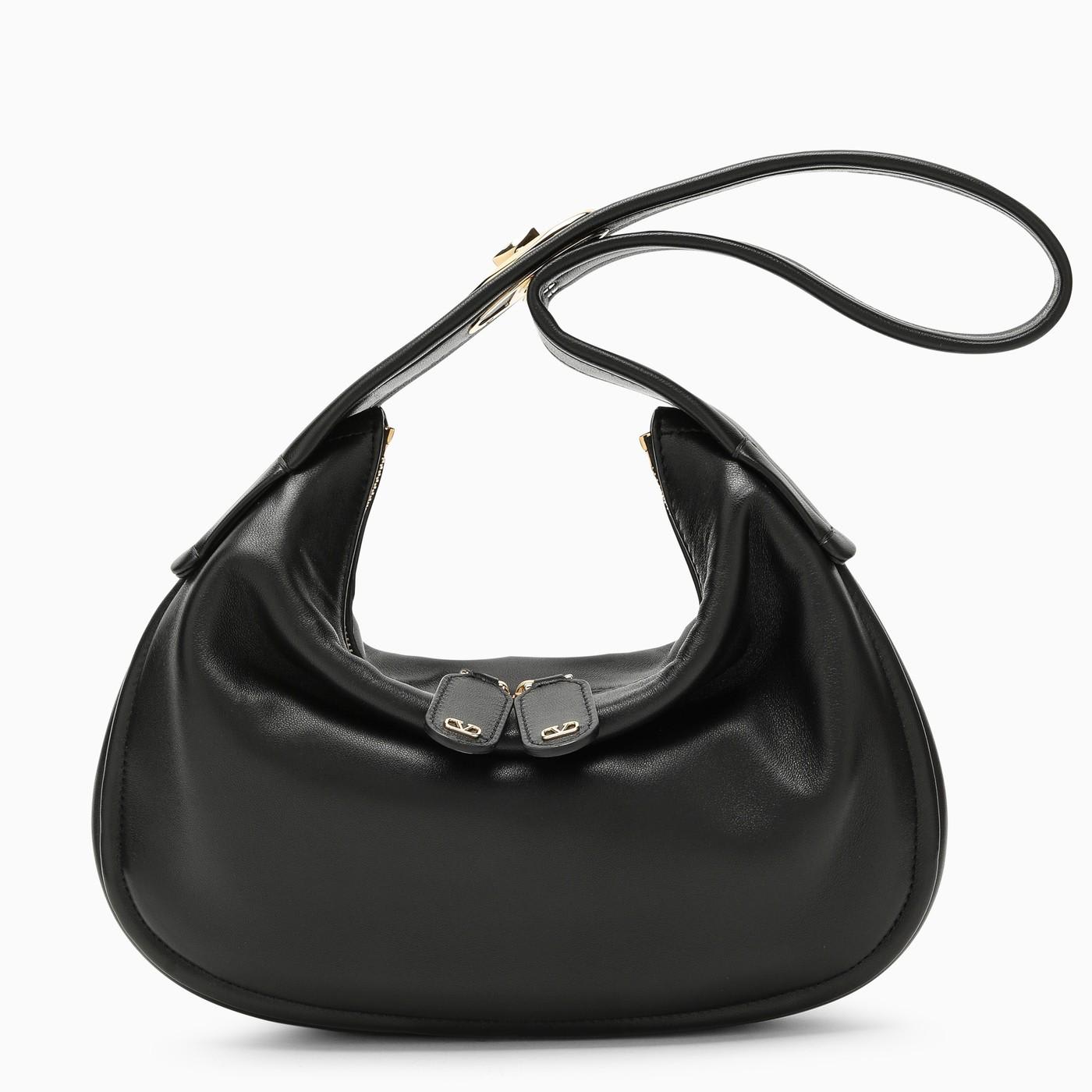 Shop Valentino Small Go-hobo Bag In Black Leather In Nero